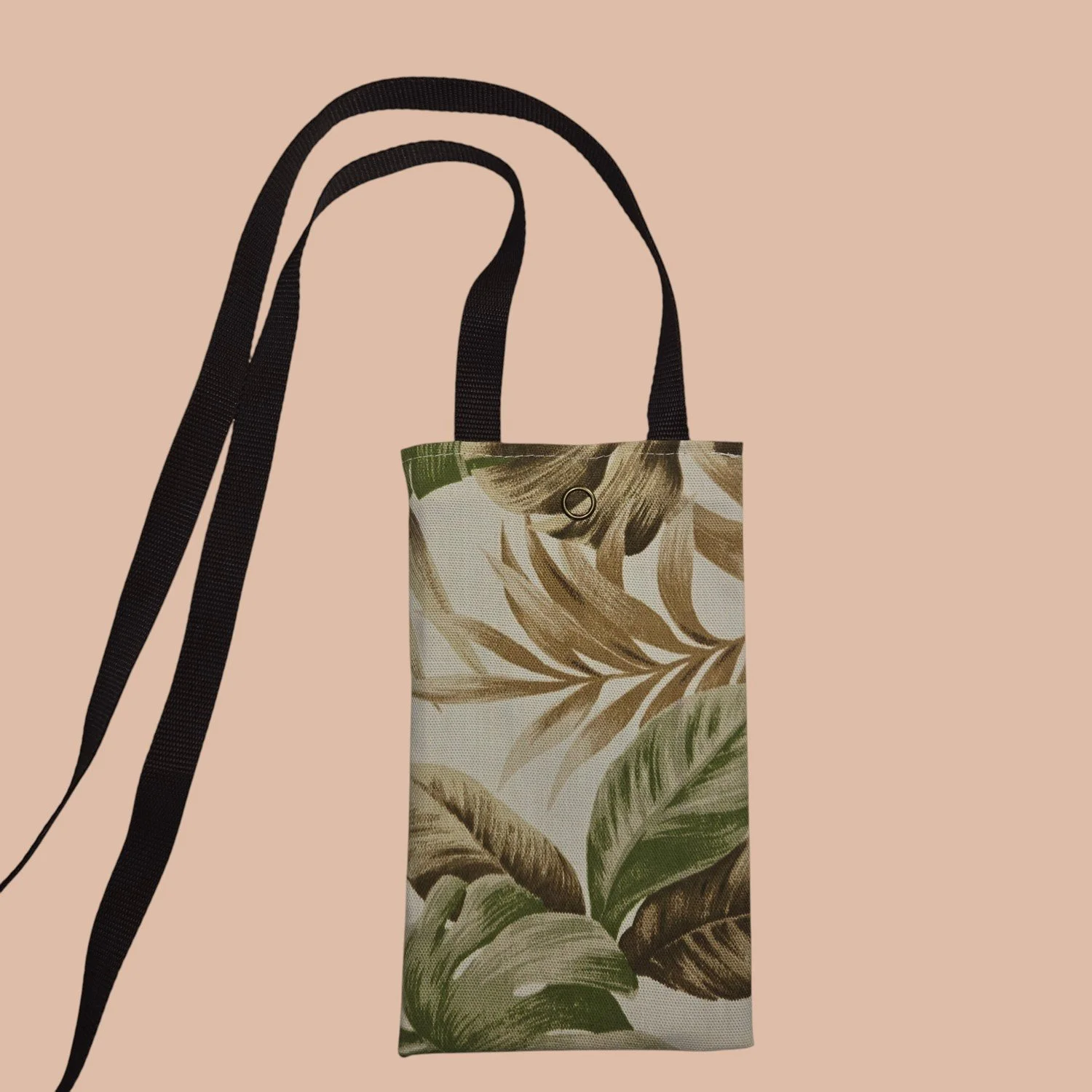 Crossbody Cell Phone Bag - Large Leaves Brown/ Green
