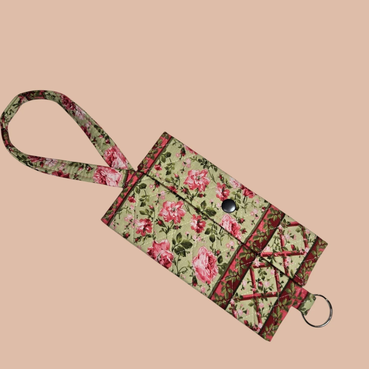 Cell Phone Wristlet - Quilted Green/Pink Floral