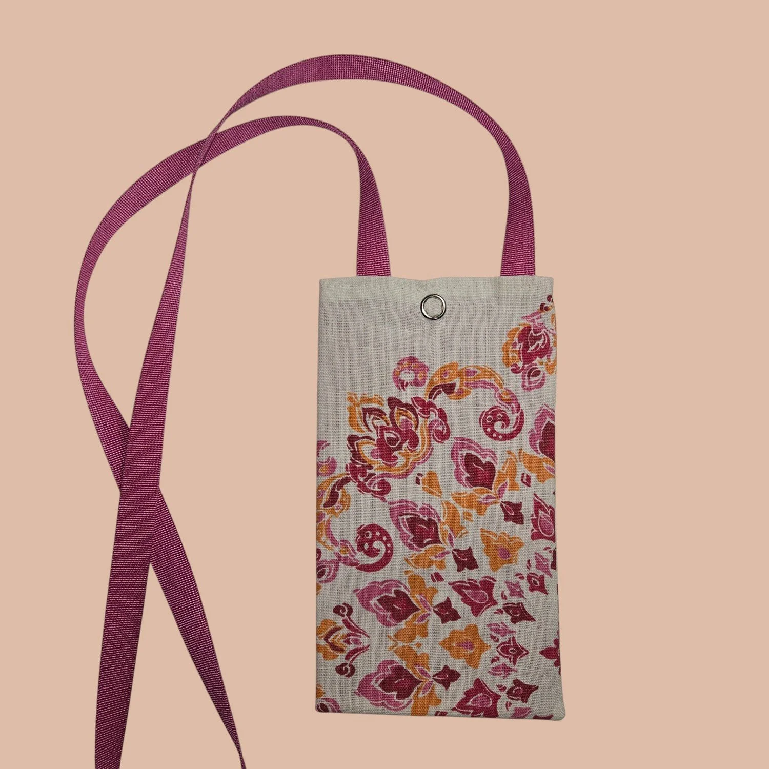 Crossbody Cell Phone Bag - White Pink/Orange Pring