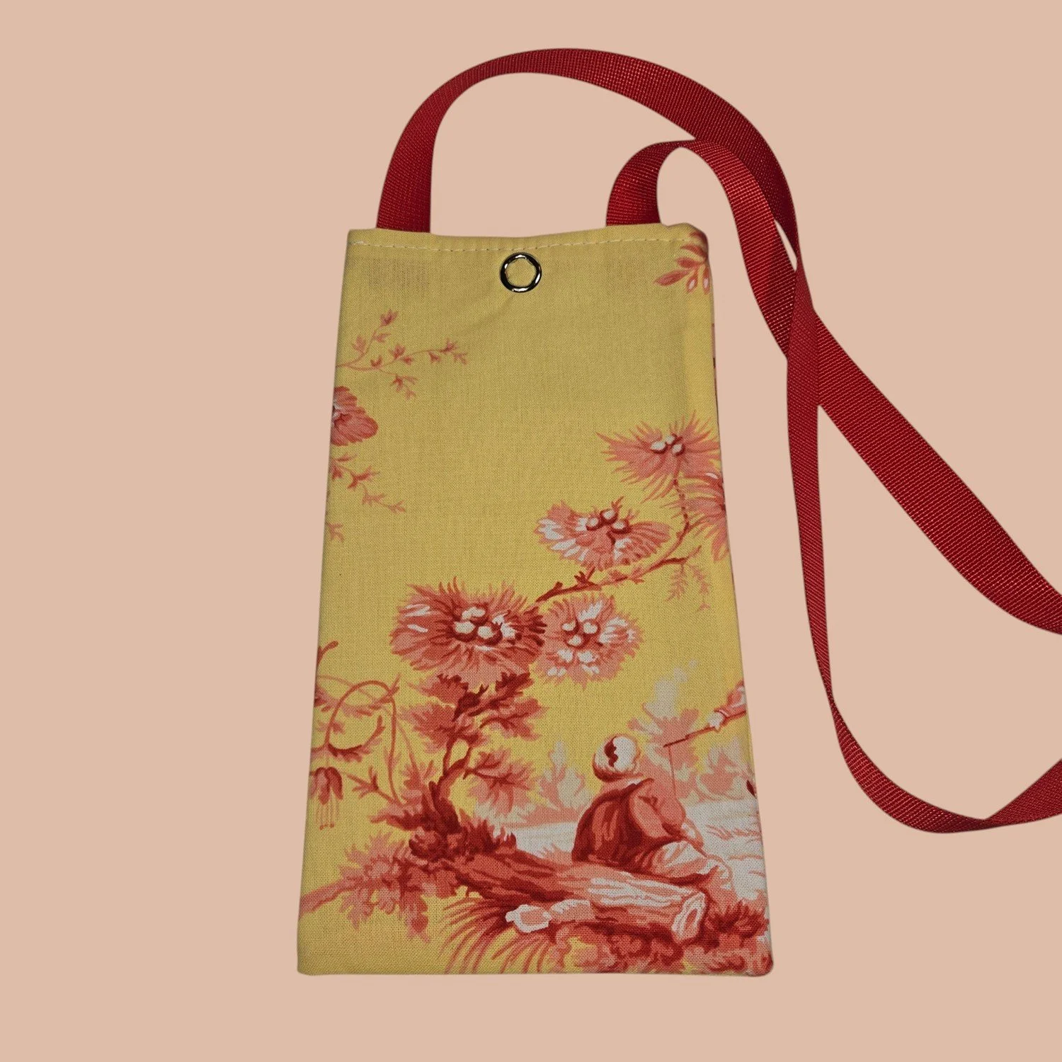 Crossbody Cell Phone Bag - Japanese Art Print - Red/Yellow Flowers