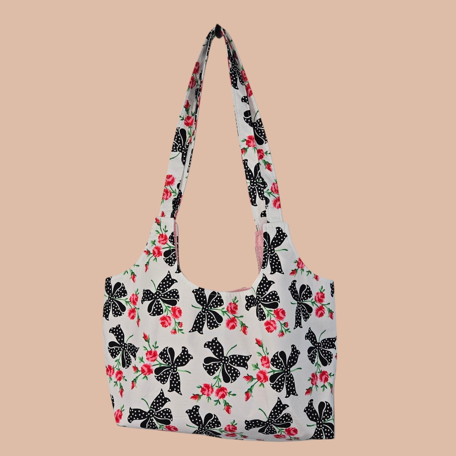Hobo Tote Bag - Polka Dot Bows/ Pink Flowers