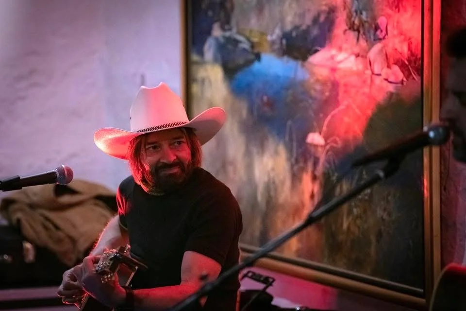 John Stokes - Songwriters In The Round performance at McCrossin’s Mill, Uralla NSW. Enjoying the vibe with singer songwriter Brendan Nawrocki.