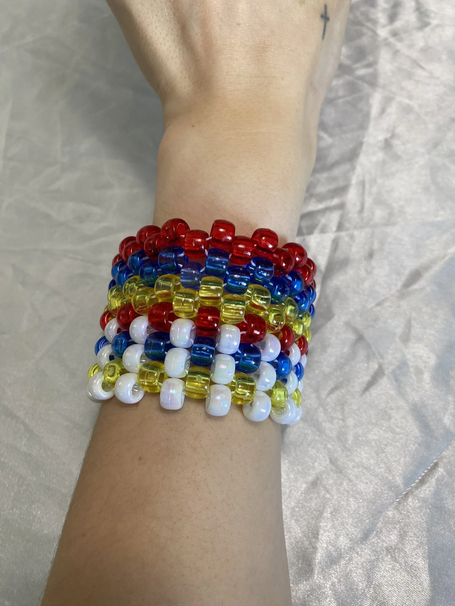 Primary Color Mixed with White Multi Stitch Kandi Cuff