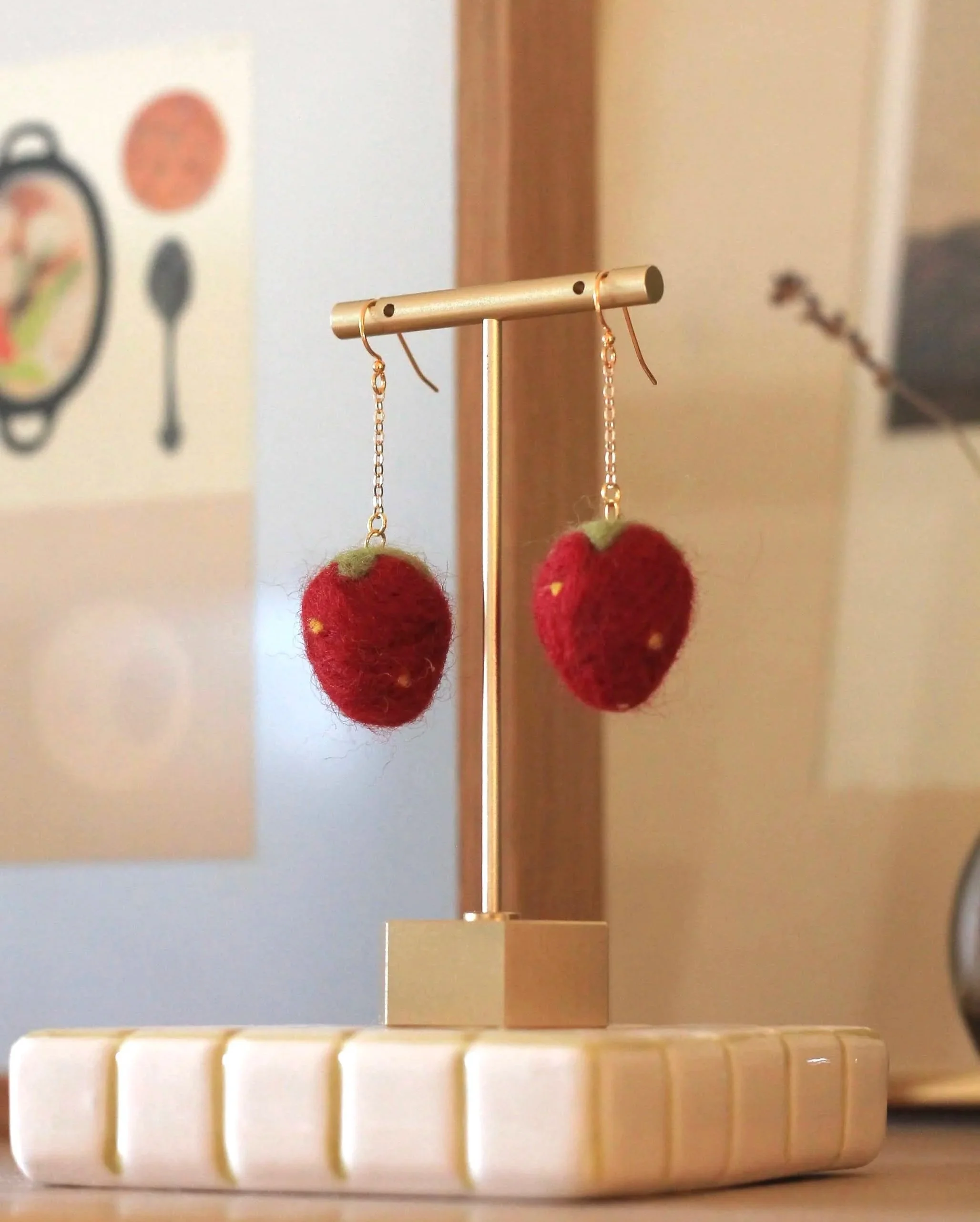 Strawberry Felted Earrings - Deep Burgundy