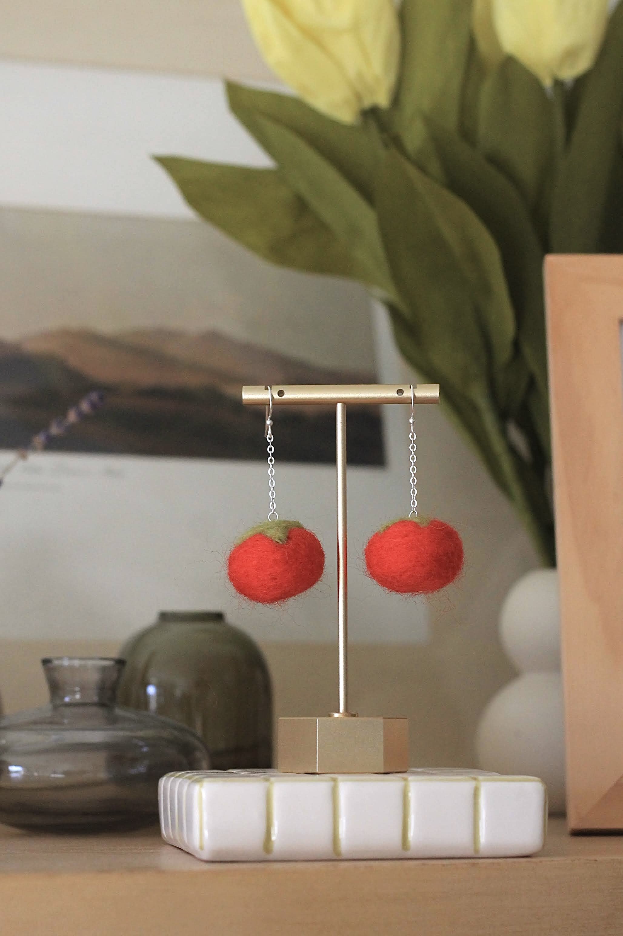 Tomato Felted Earrings