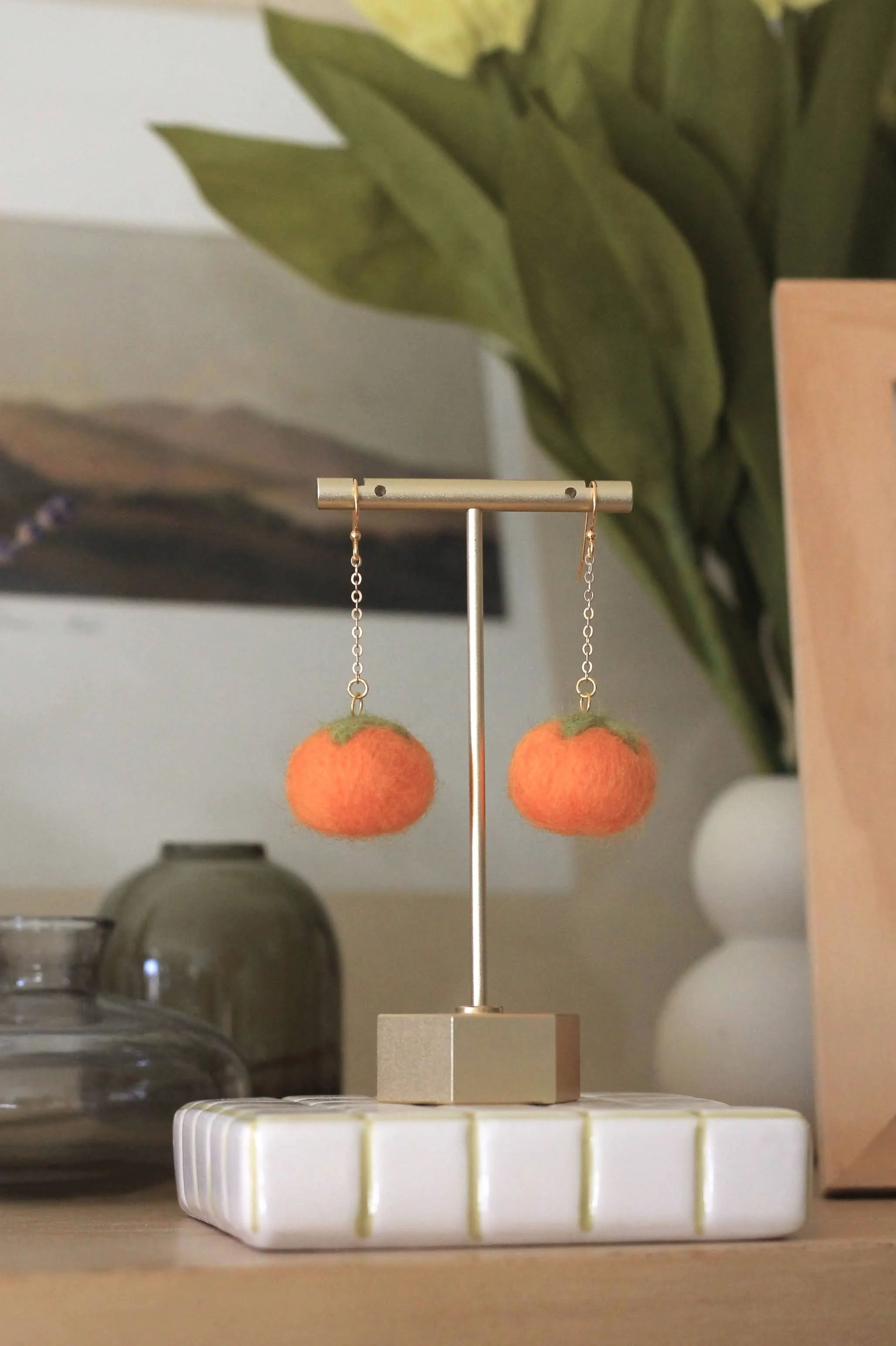 Persimmon Felted Earring