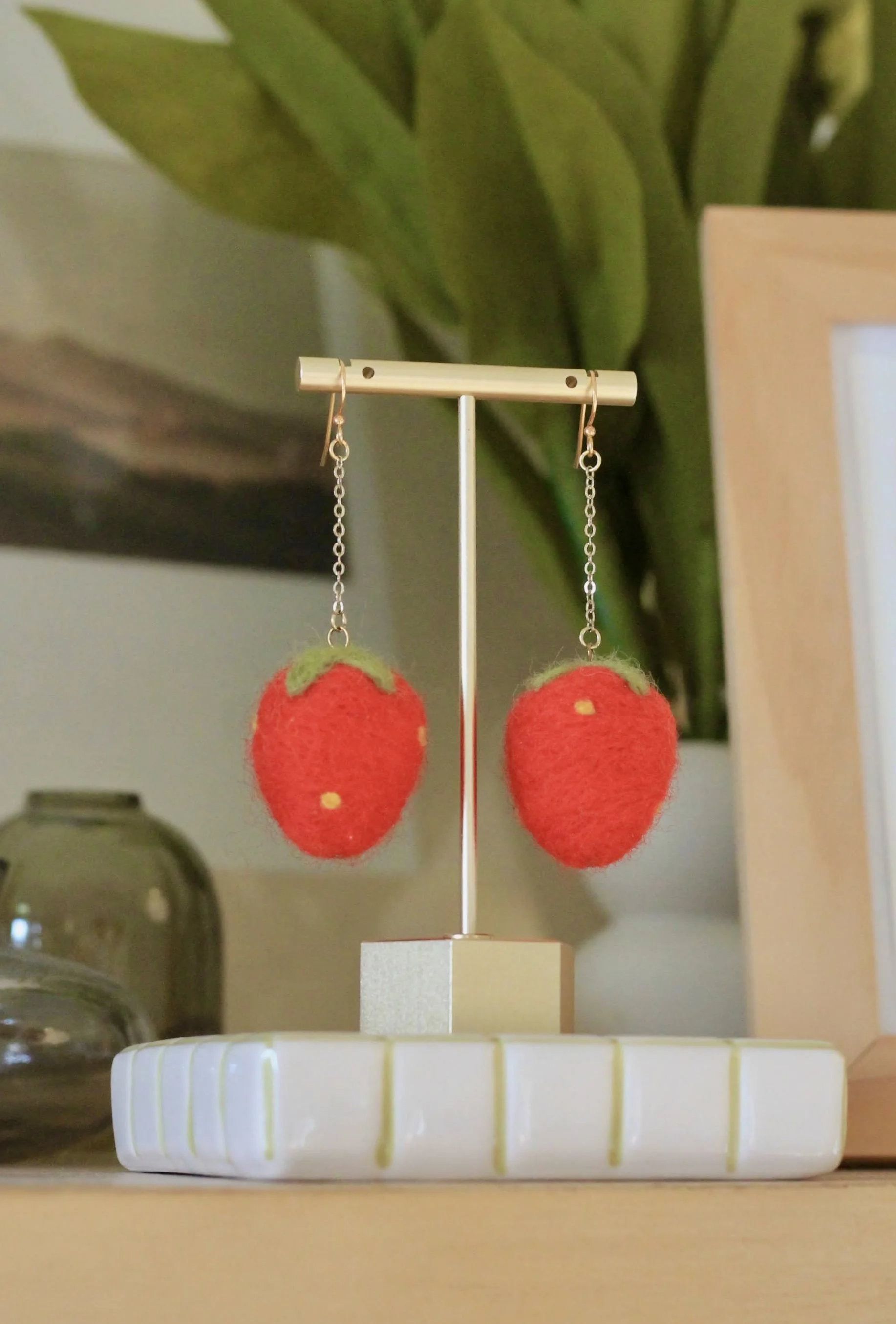 JUMBO Strawberry Felted Earrings