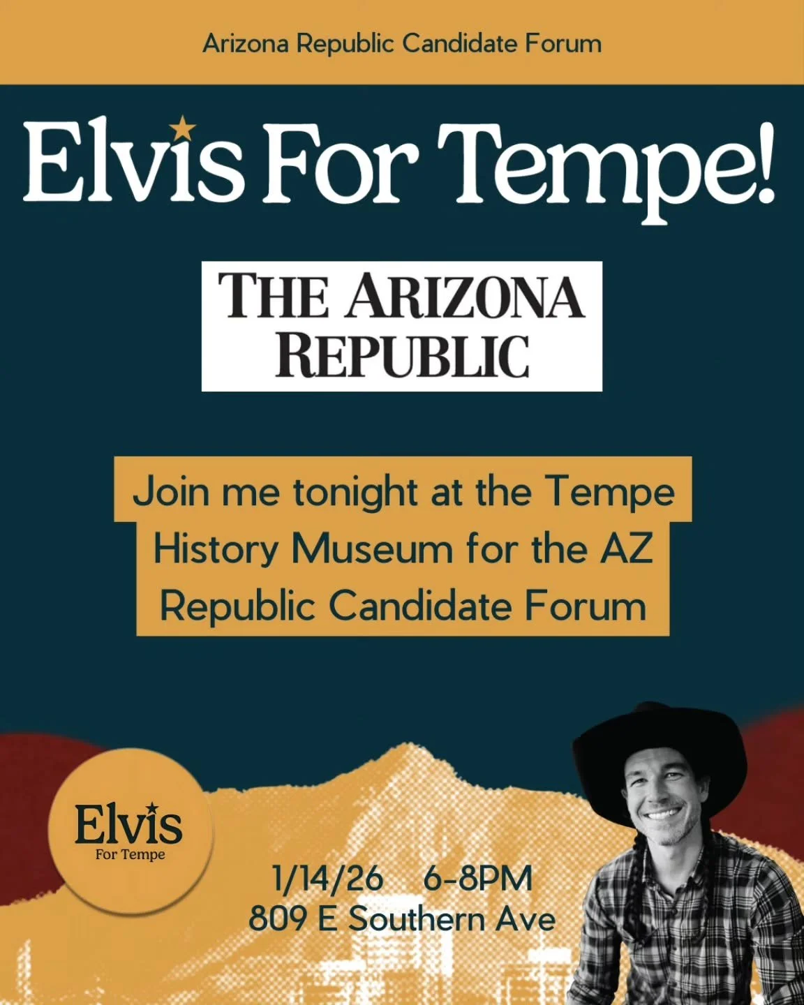 Tonight I'm excited to be a part of the Arizona Republic Candidate Forum alongside the candidates for Tempe Council. I look forward to sharing my unique perspective on how we can help make Tempe work harder for it's citizens.

See you there!