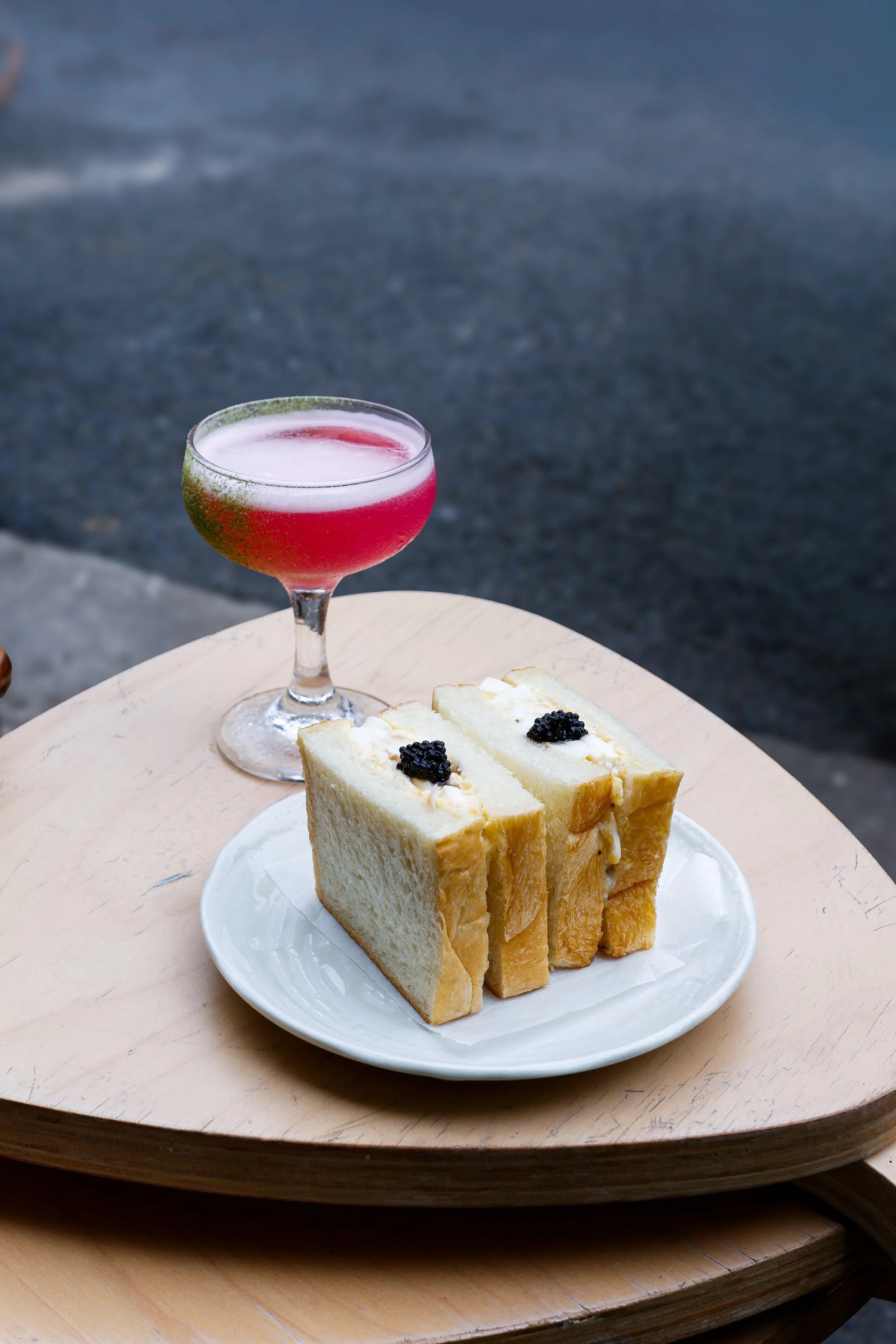 Sambo with caviar and cocktail with wasabi, shisoo, melon