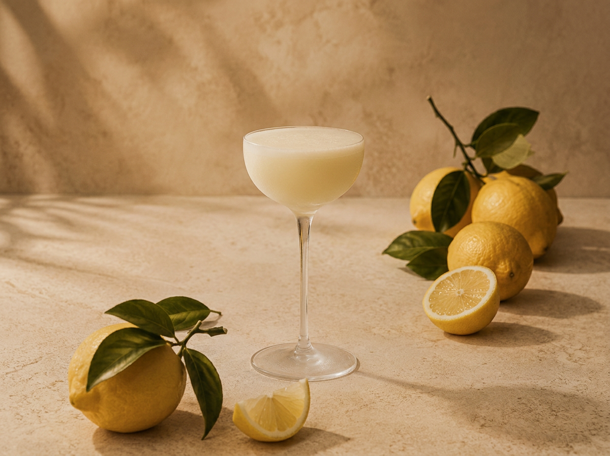 cocktail photo with lemon sorbet, pandan, vodka