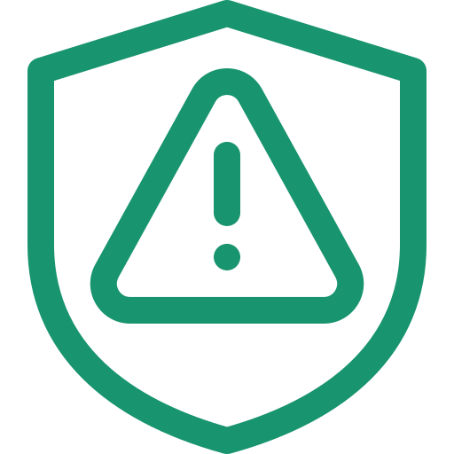 Warning alert symbol inside a shield icon representing injury prevention.