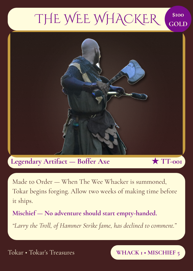 The Wee Whacker trading card, front — Tokar's Treasures Series 1, card TT-001