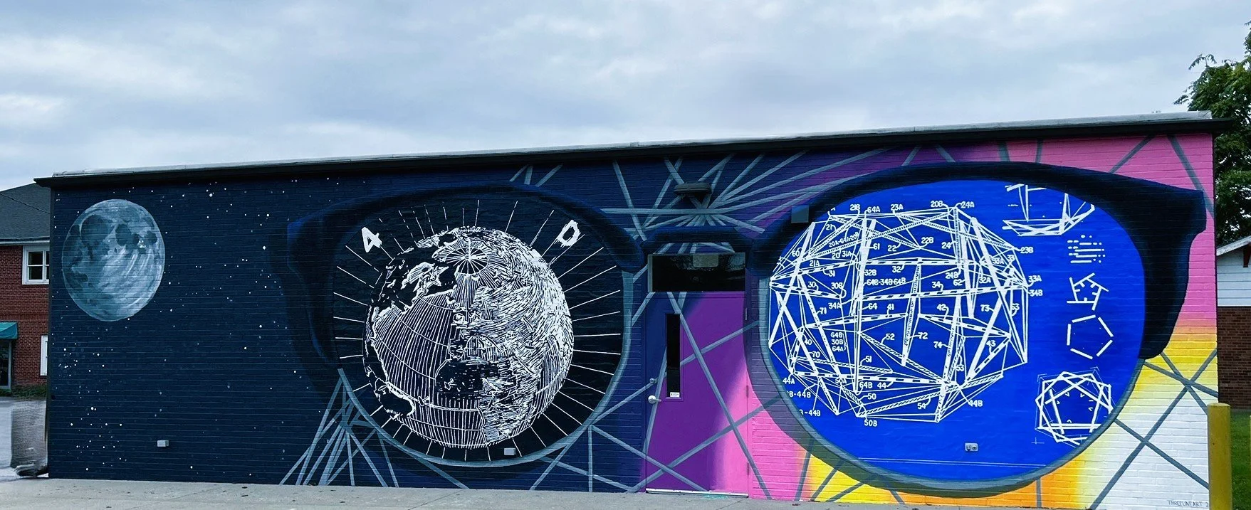 Richard Buckminster Fuller mural in Southern Illinois nonprofit community arts mural project Christine DeShazo, independent artists, Carbondale, IL