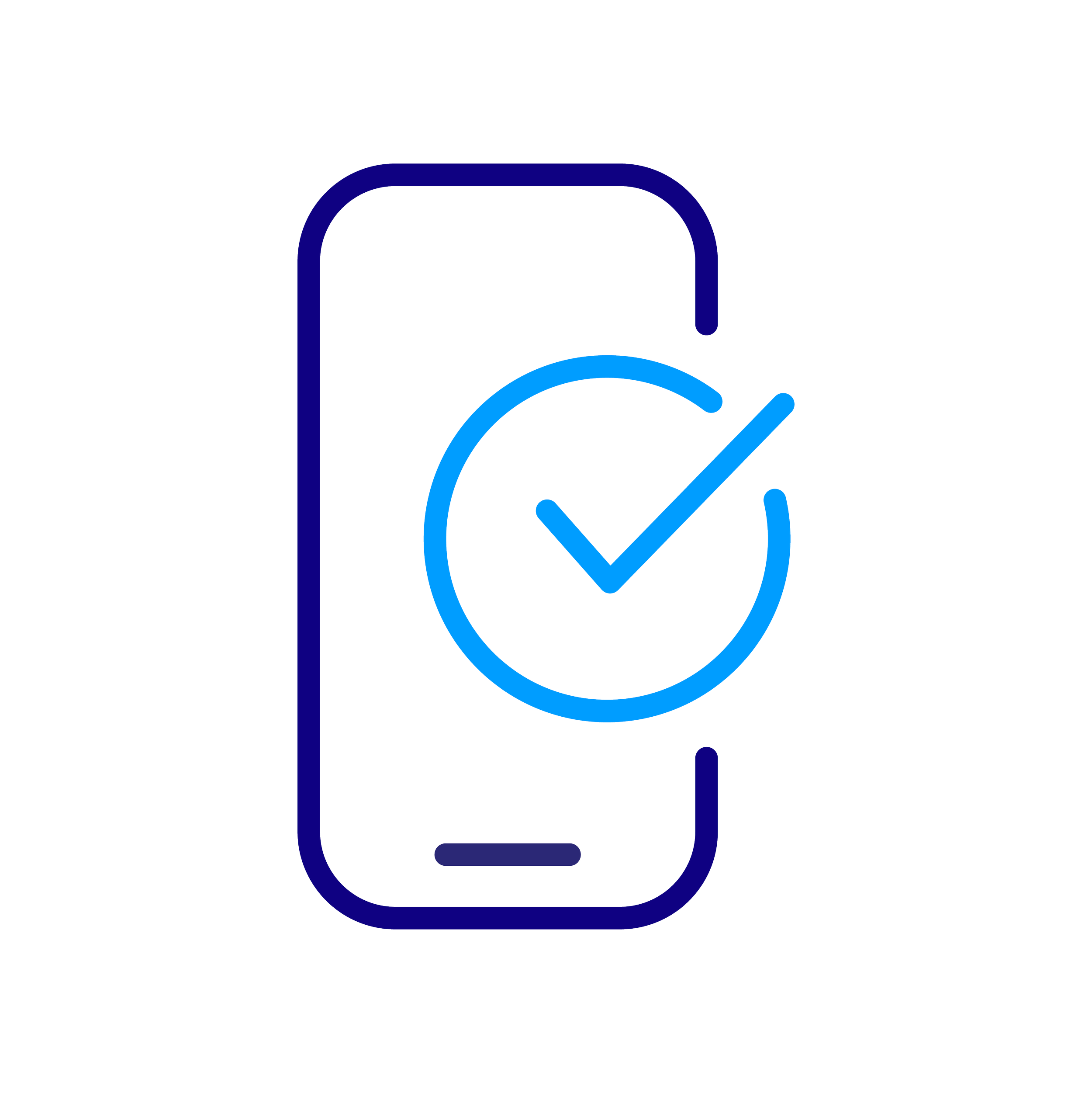 Smartphone icon with a clock and check mark inside.