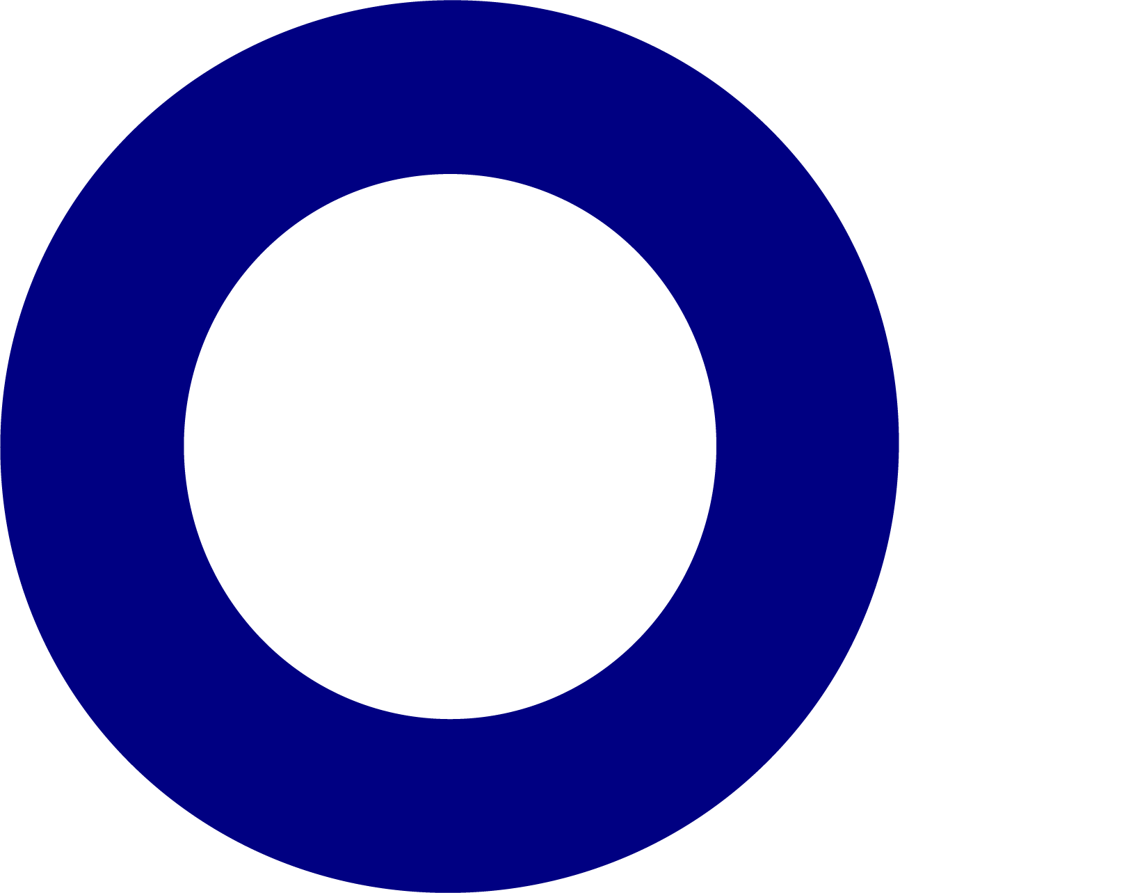 A large black circle surrounded by a thick blue ring, with a smaller white circle to the bottom right.