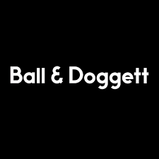 Logo with the text 'Ball & Doggett' in white on a black background.