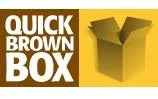 Logo of Quick Brown Box, featuring a yellow open box with white text inside a brown square.
