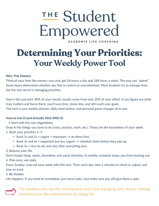 Weekly Planner Tool: By The Student Empowered