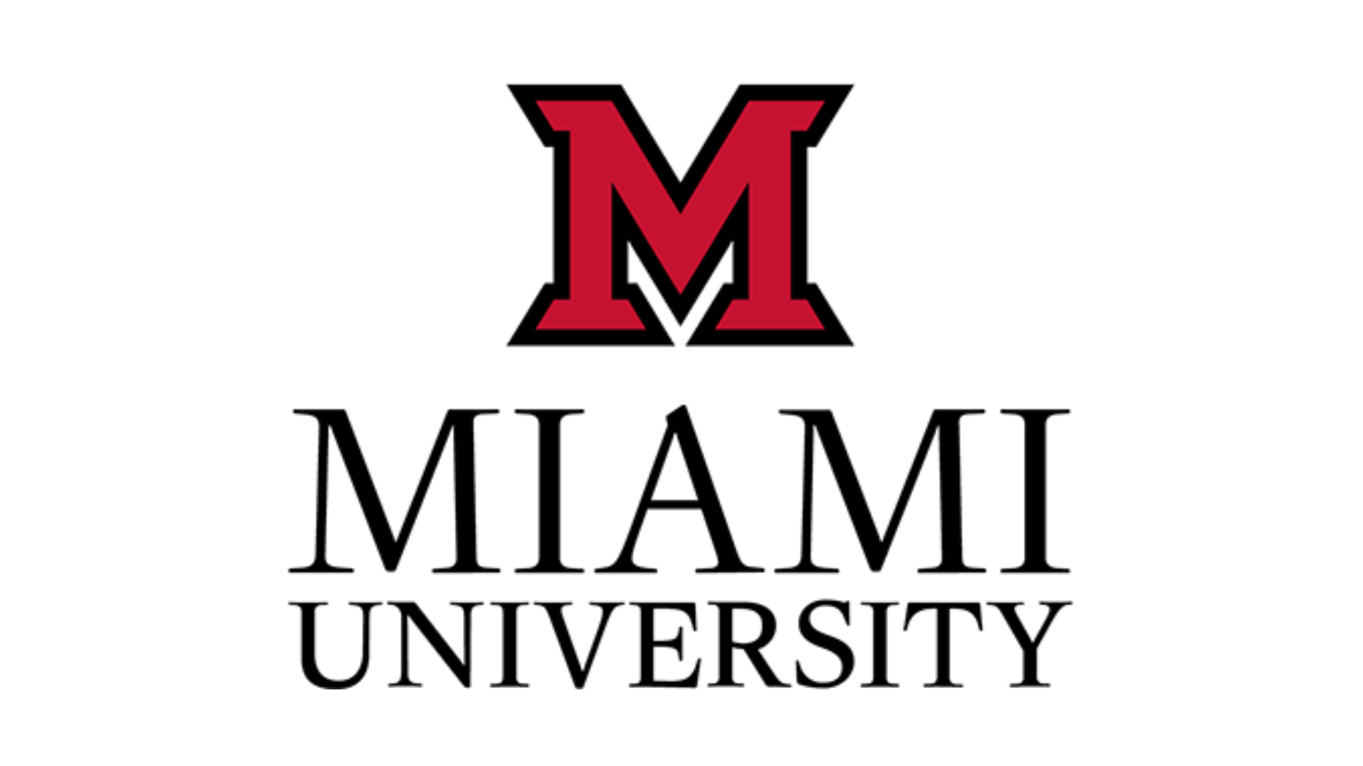 Miami University logo featuring a large red letter M outlined in black, with the words MIAMI UNIVERSITY in black capital letters below. A2A Academy, College Recruiting, Admissions Support, College Acceptances, Student-Athlete Support