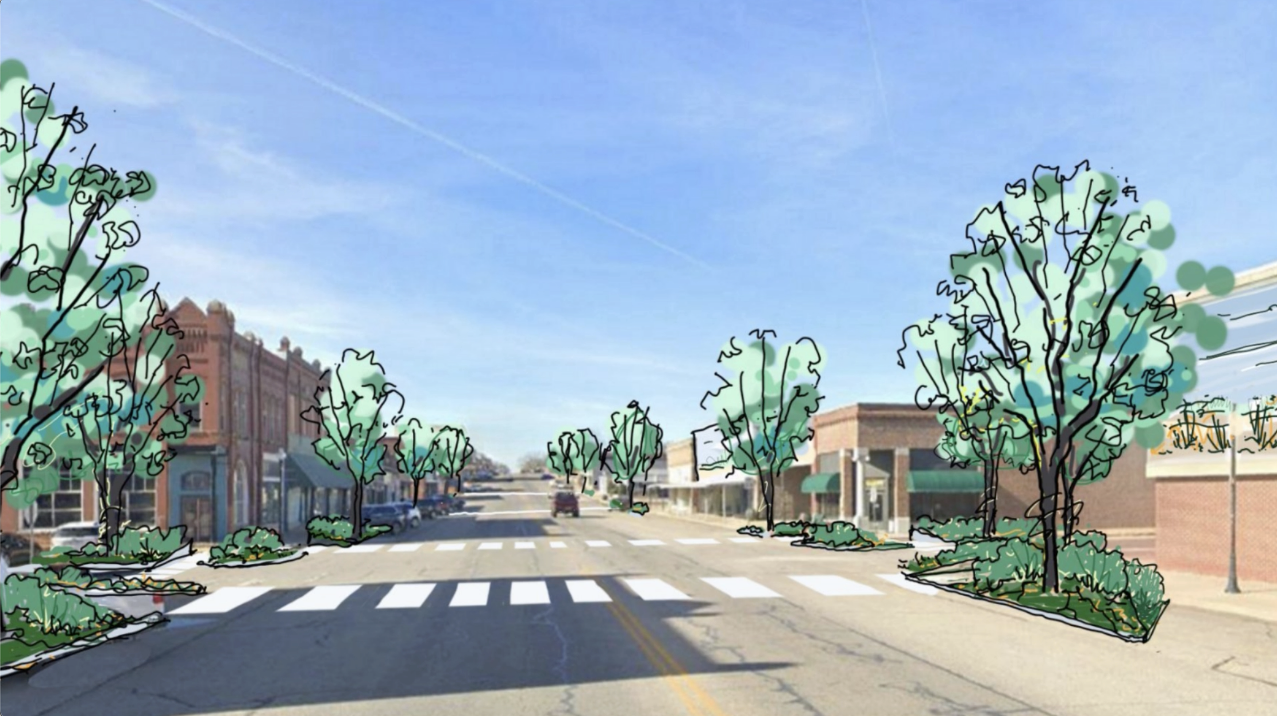 picture of tree drawings on a main street 