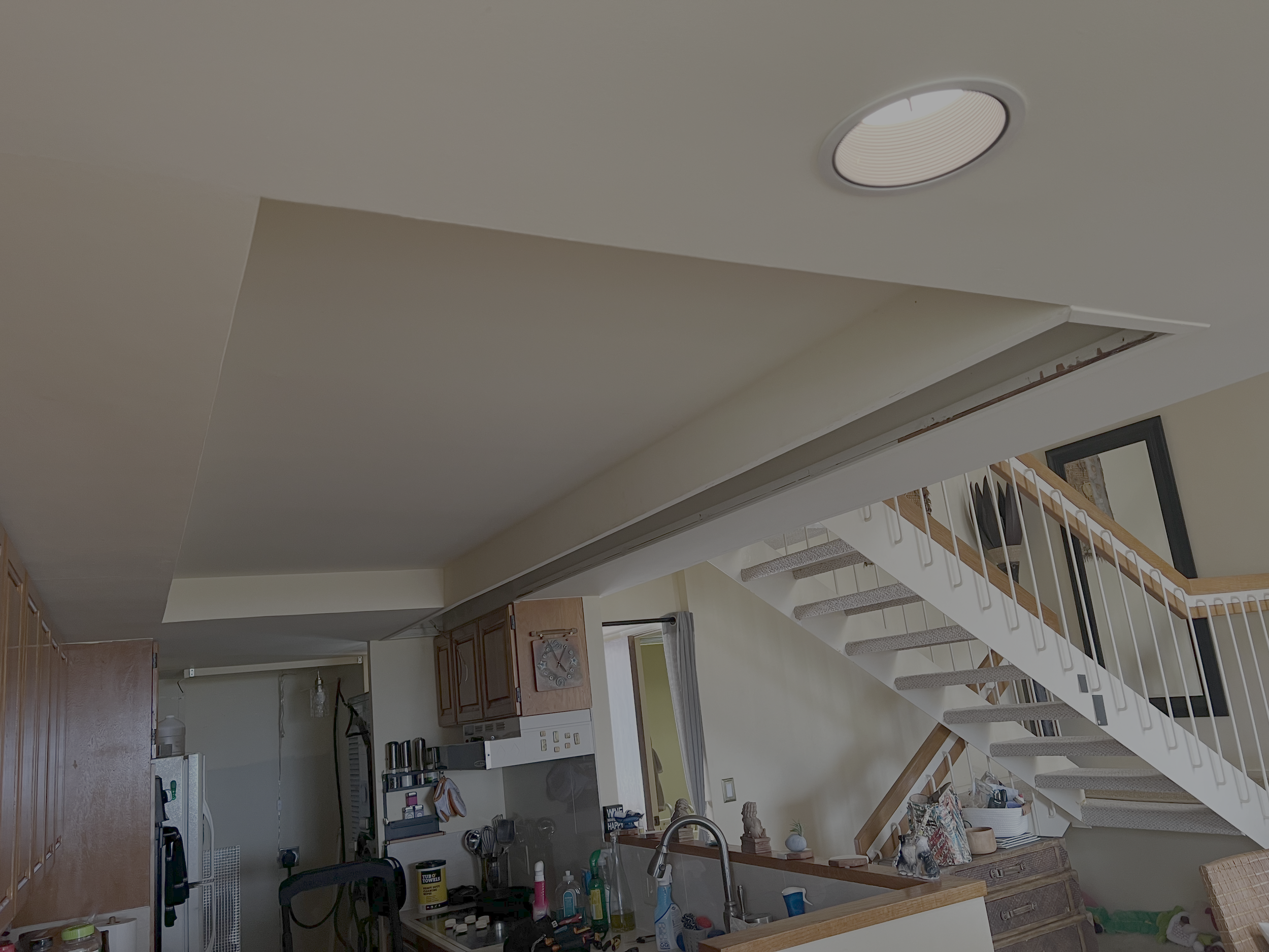 Removing fluorescent lights, ceiling drywall and installing recessed can lights