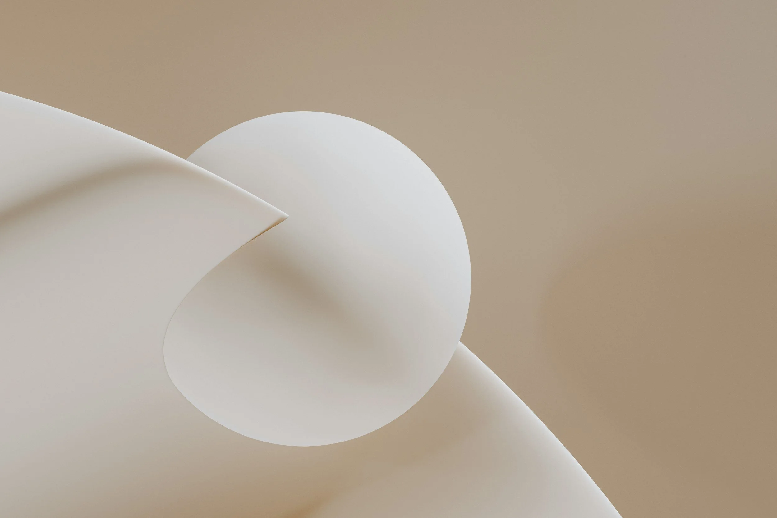 Abstract composition of white curved paper or material with beige background.