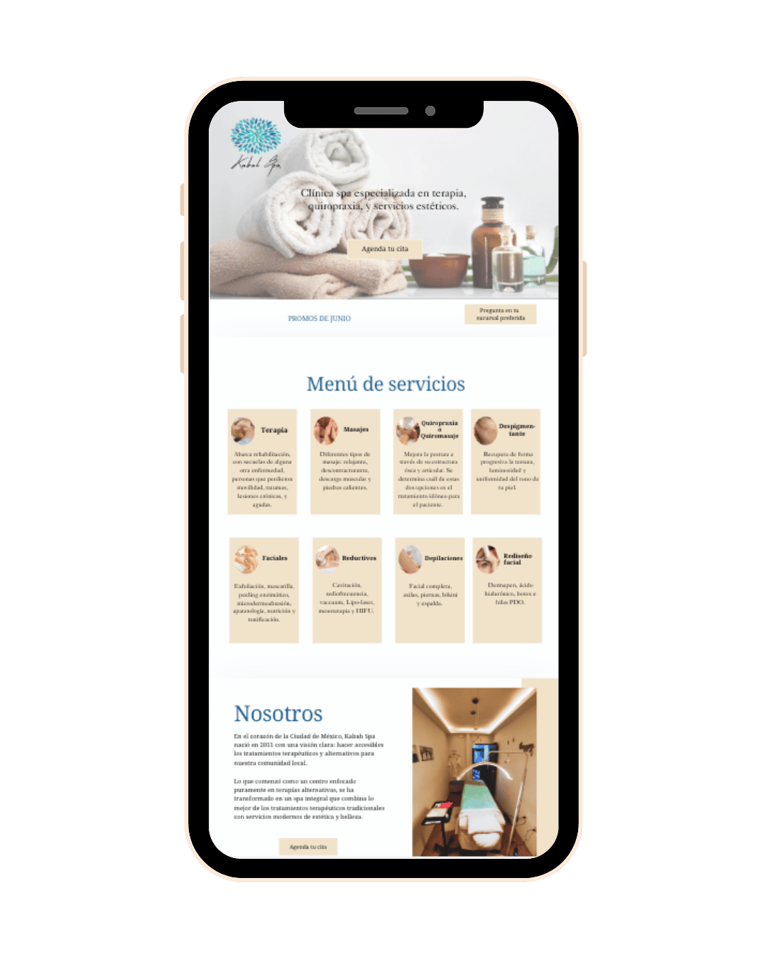 Kabah spa website página web on Canva