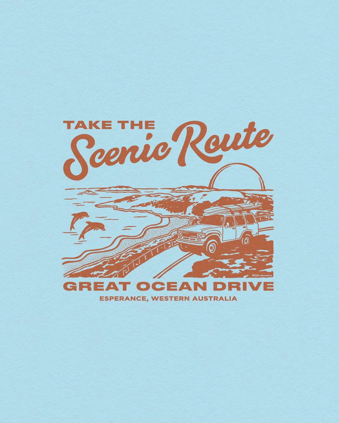 &lsquo;Take the Scenic Route&rsquo; Graphic Artwork Created for @tidetownstore 🩵 

This can be found on Tide Town&rsquo;s website across a range of Tees &amp; Fleece! So much more to come that we cannot wait to share with you 🥹

#graphicartist #fre