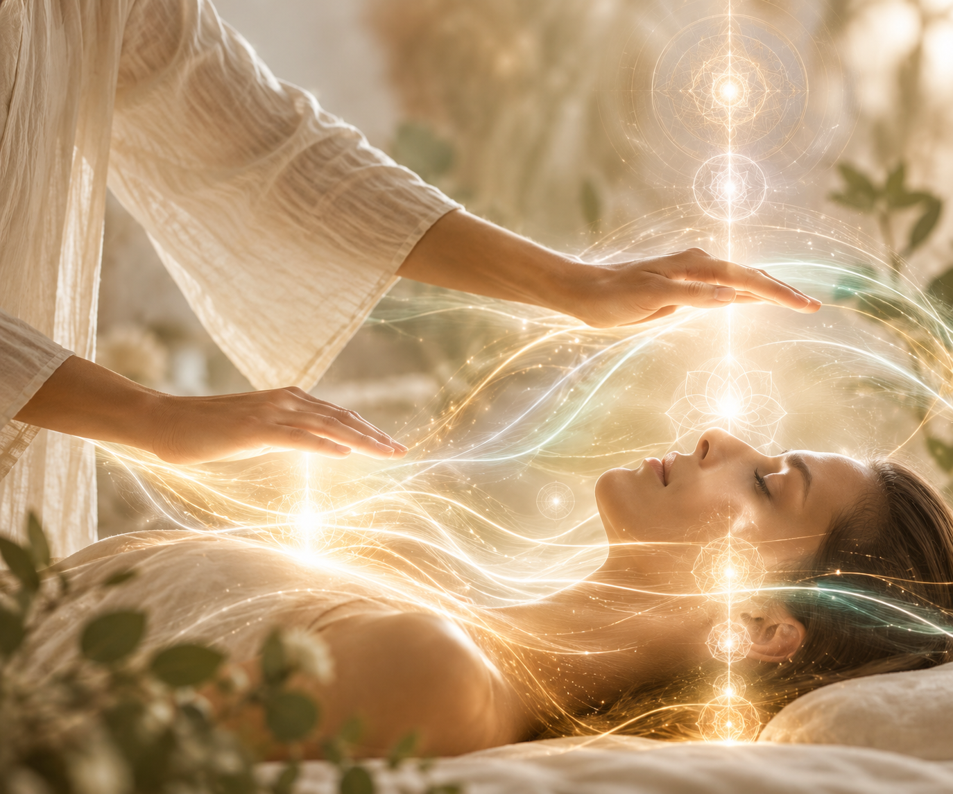Client receiving chi activation Energy healing