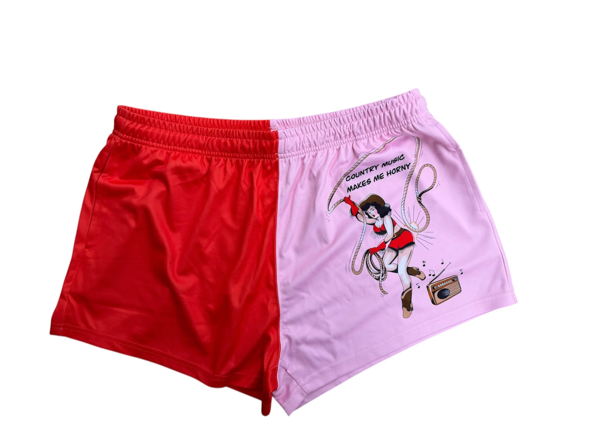 "Country music makes me ........" footy shorts