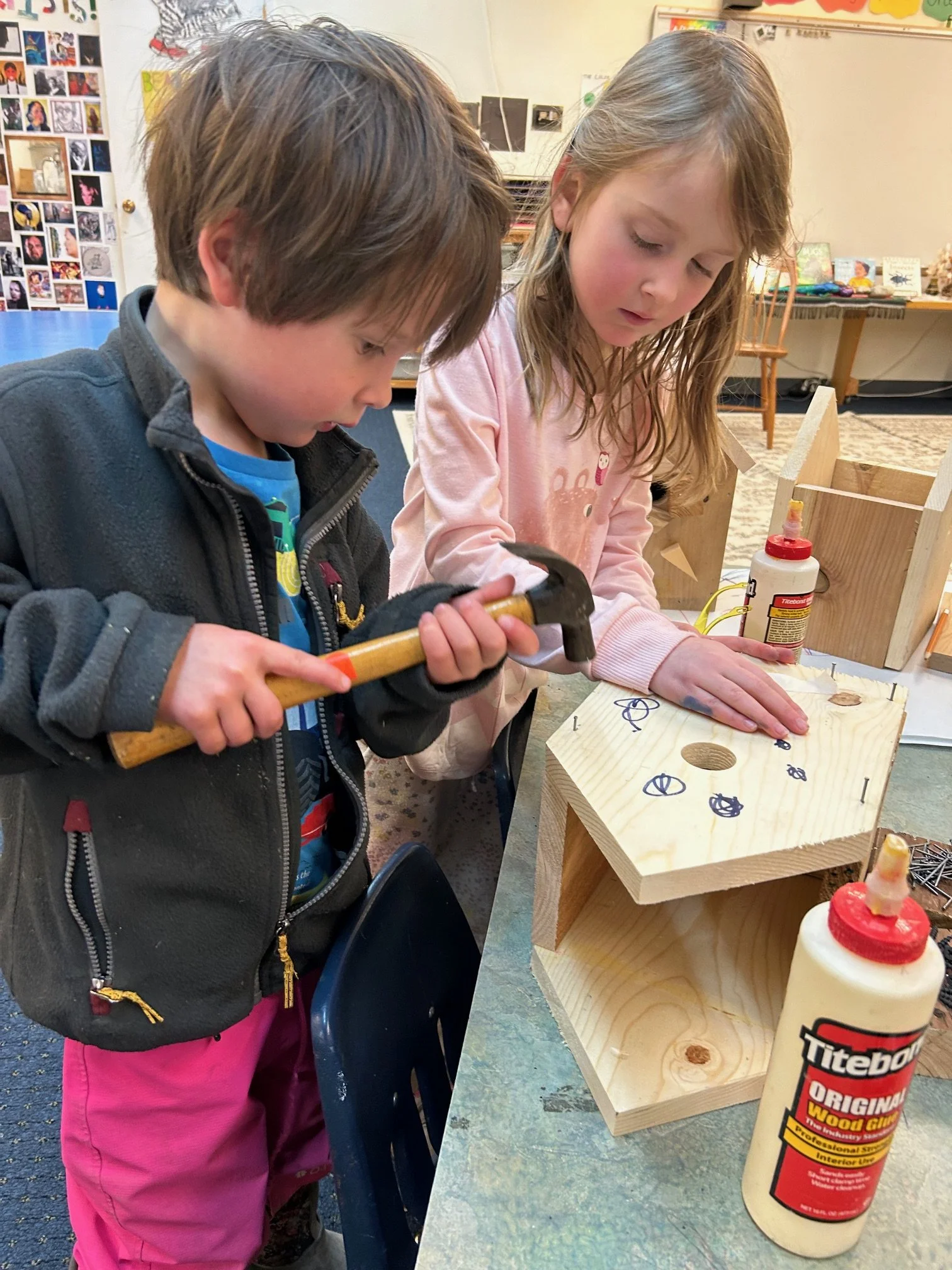 Working on a birdhouse