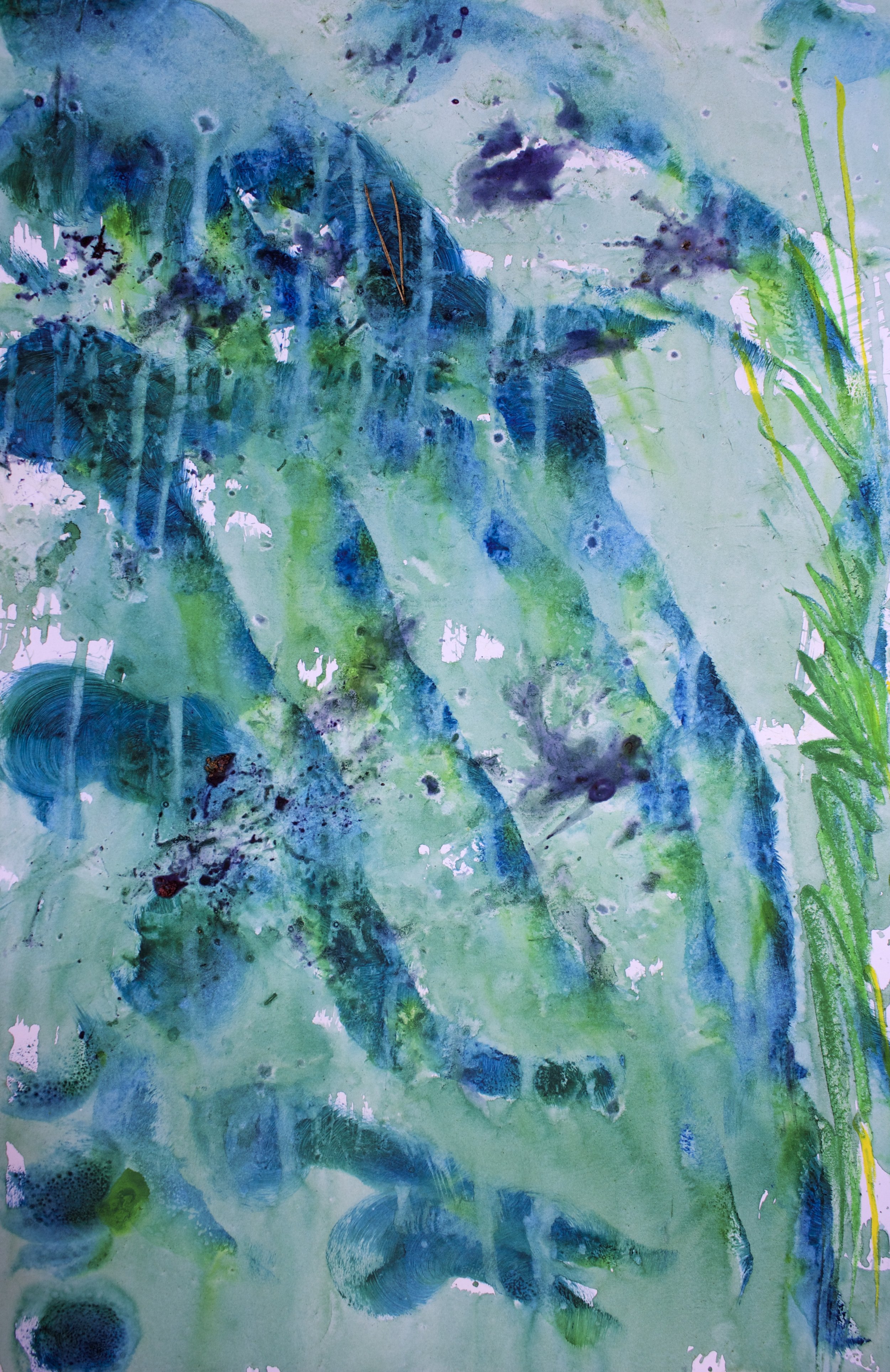 Naturescape Series - BlueBerry Study Sequence  # 8- Oil Stick, Graphite, Gouache, Acrylic & Blueberries on 220g Paper - 13x19.7' - 2015.jpg