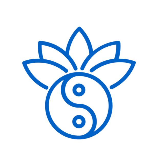 Blue outline of a pineapple with a yin-yang symbol in the center on a black background.