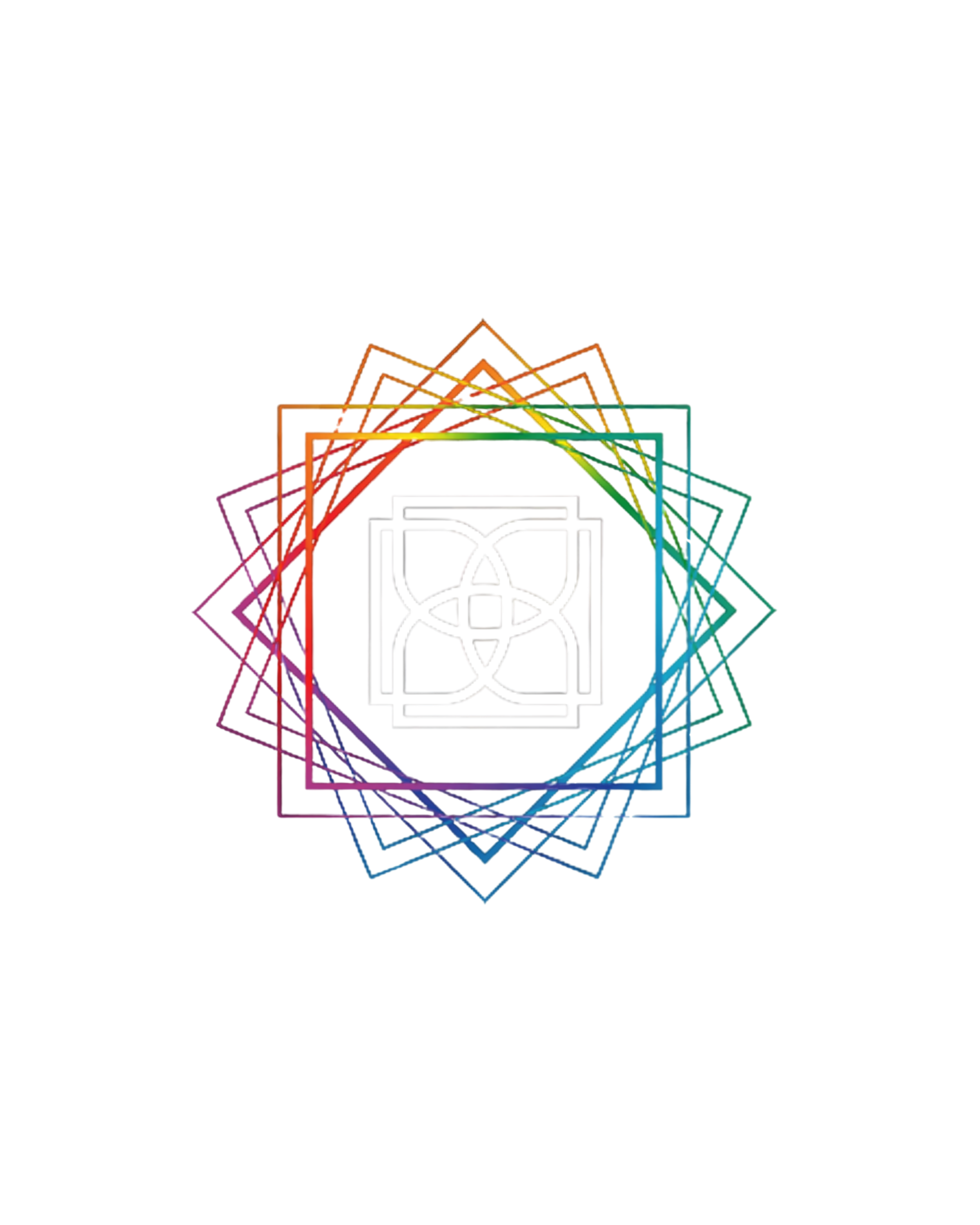 Colorful geometric abstract design with layered shapes and neon-like outlines.