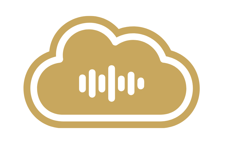 Golden cloud icon with black soundwave lines in the center.