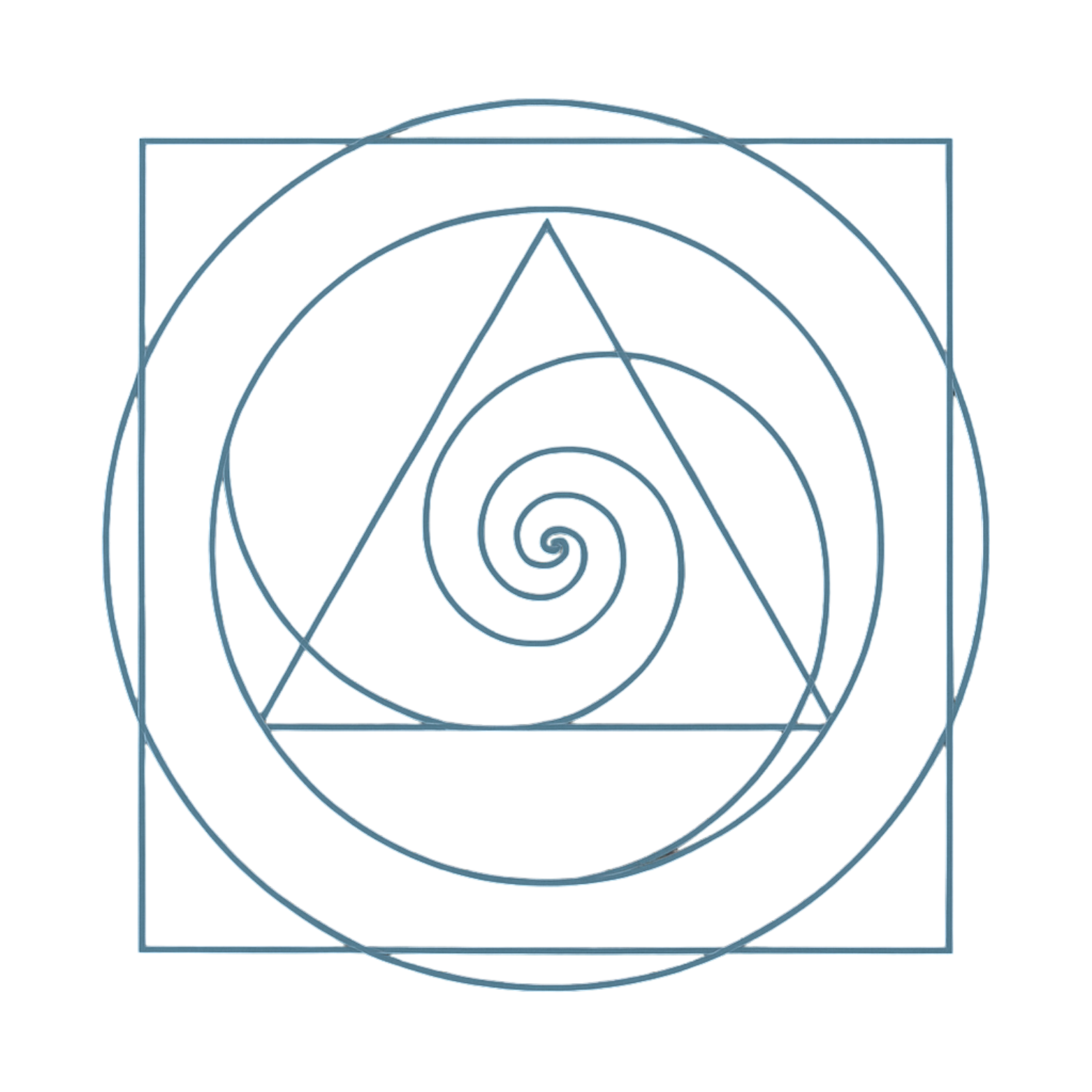 Distorted, spiral design with colorful, glitch-like patterns and metallic outlines.