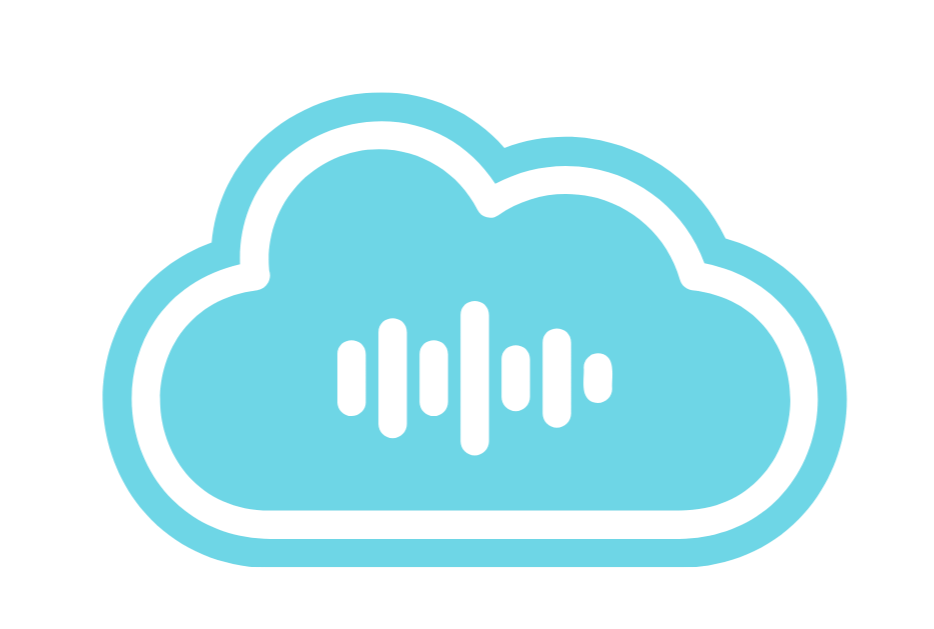 Blue cloud icon with black sound wave lines inside.