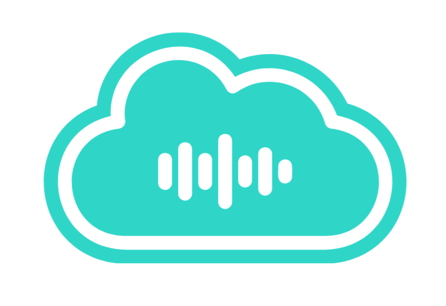 Blue cloud icon with sound wave pattern inside.
