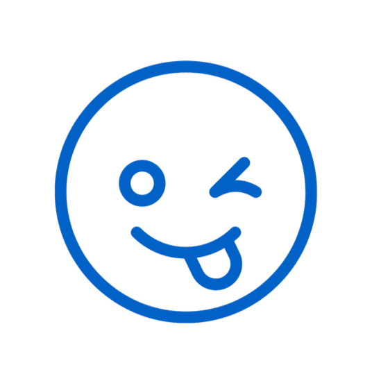 Blue winking face emoji with tongue sticking out on a black background.
