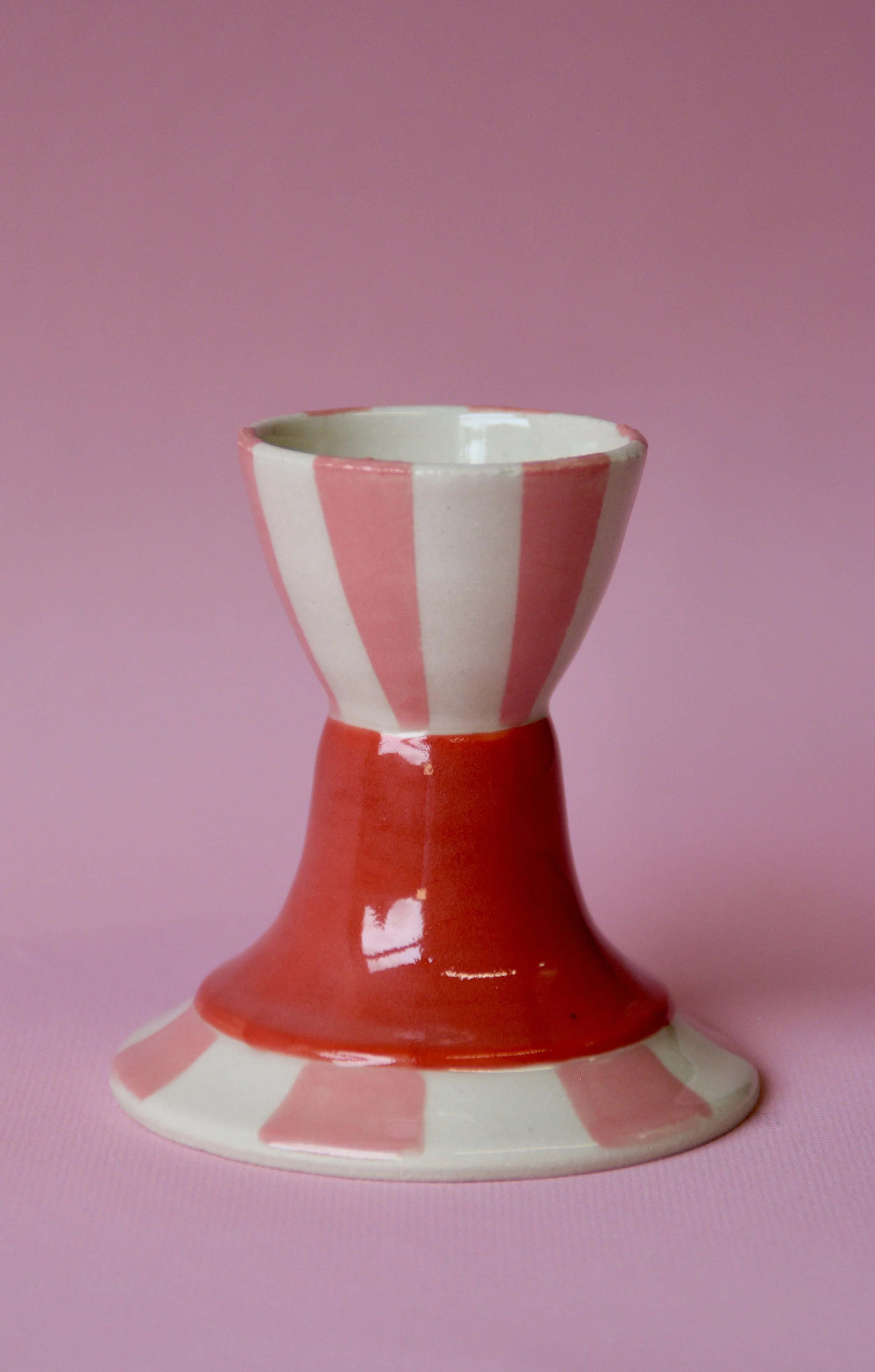 Pink and red striped ceramic egg cup