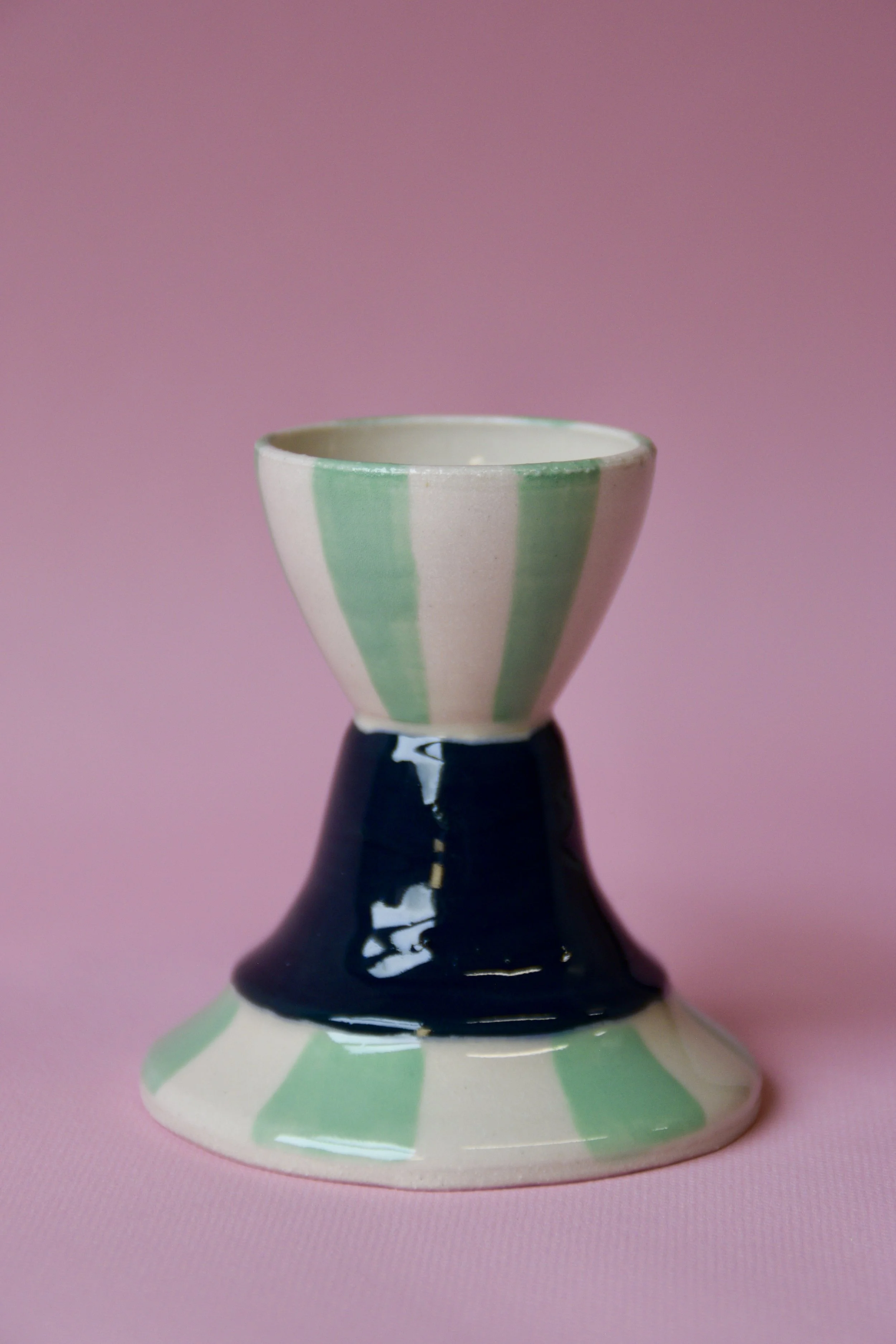 Green striped ceramic egg cup