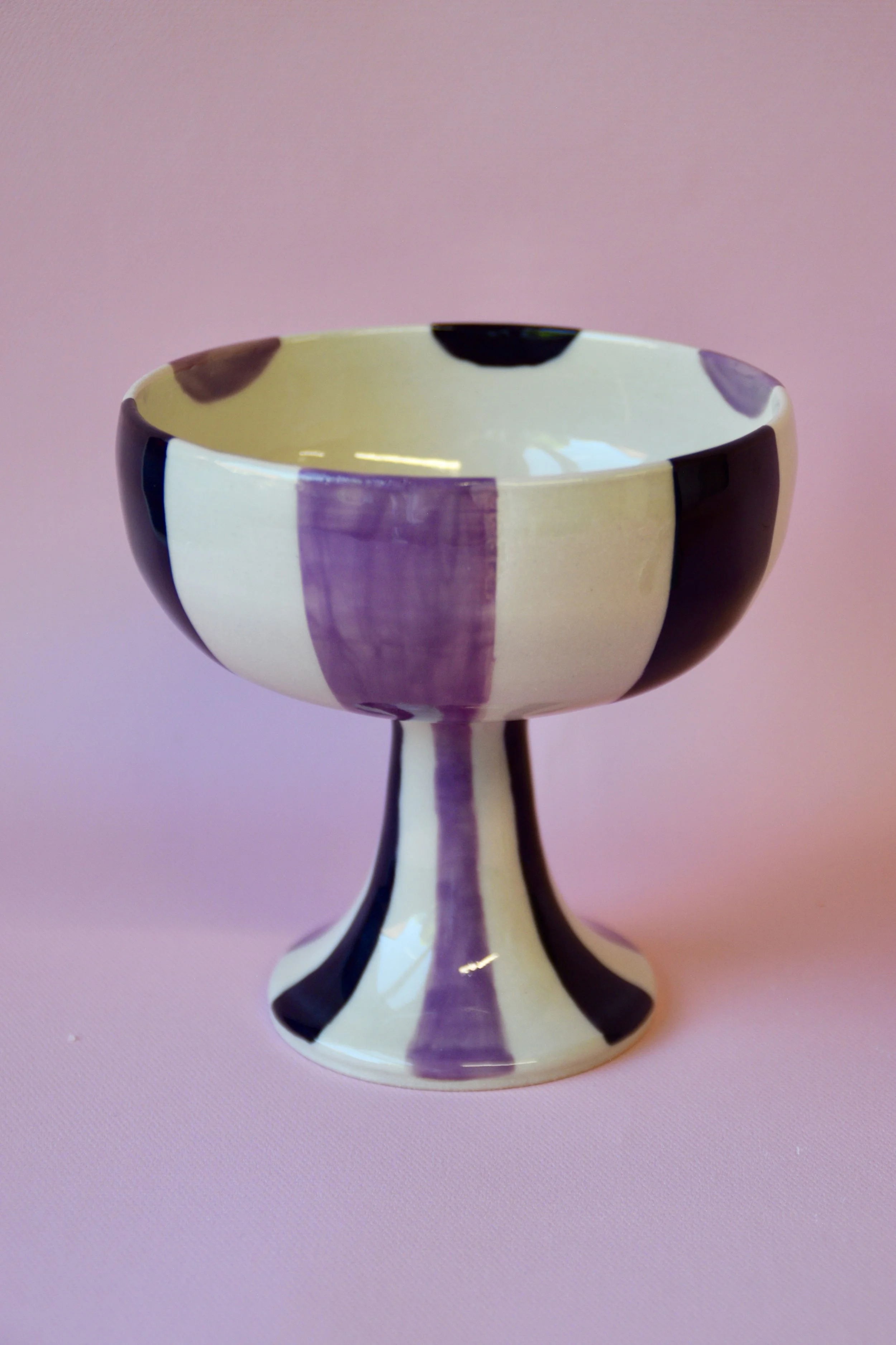 Purple striped ceramic dessert bowl