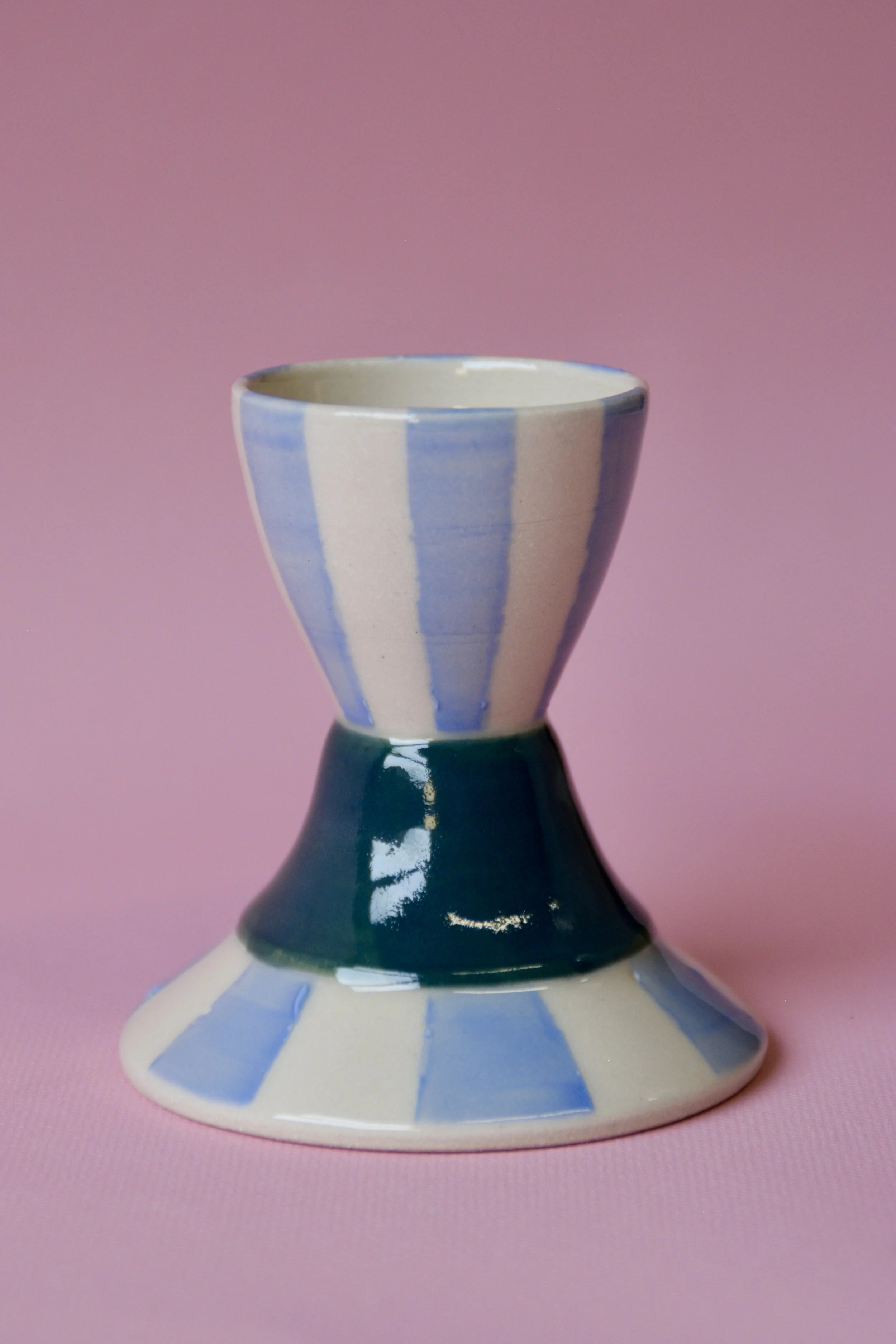 Blue striped ceramic egg cup