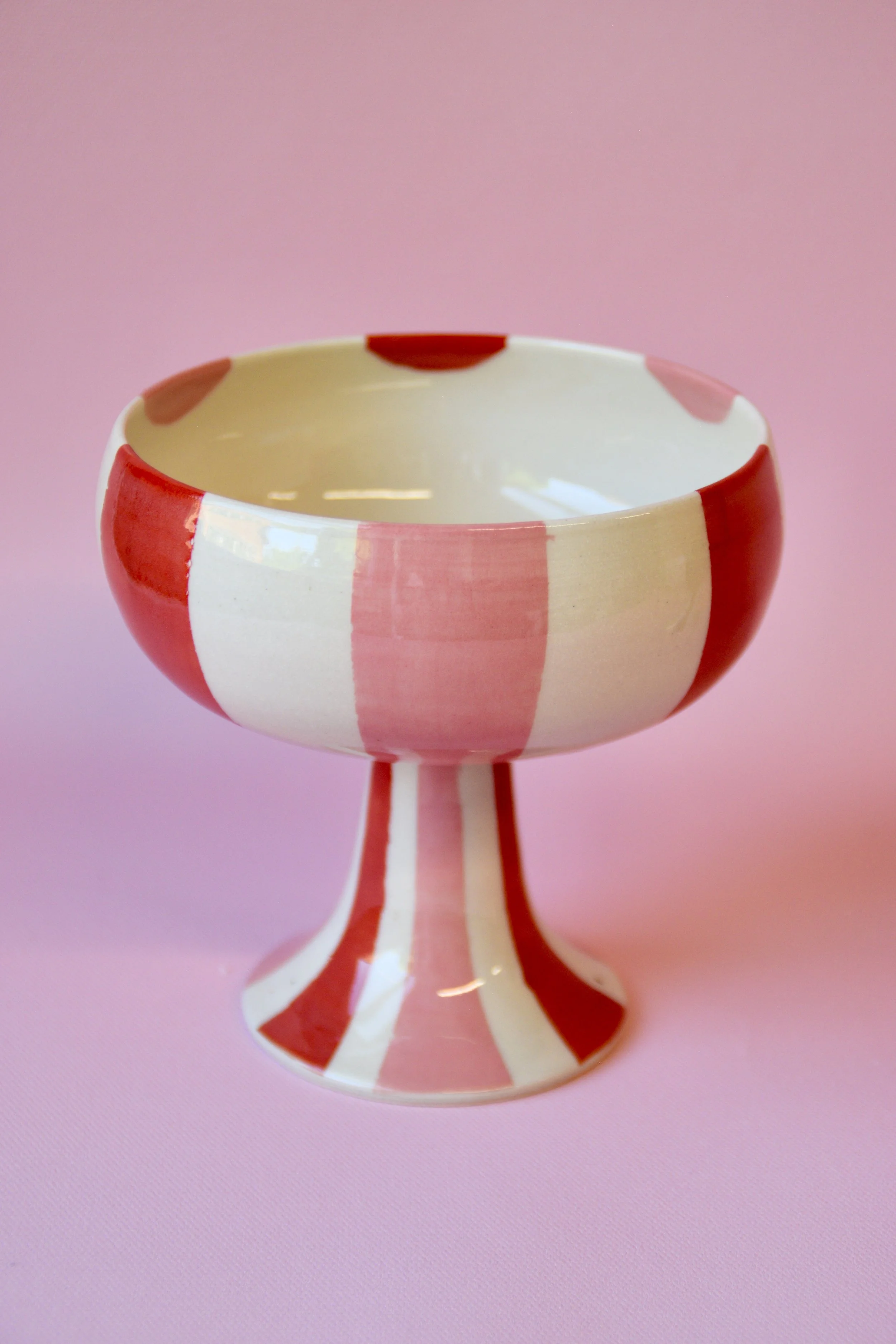 Pink and red striped ceramic dessert bowl