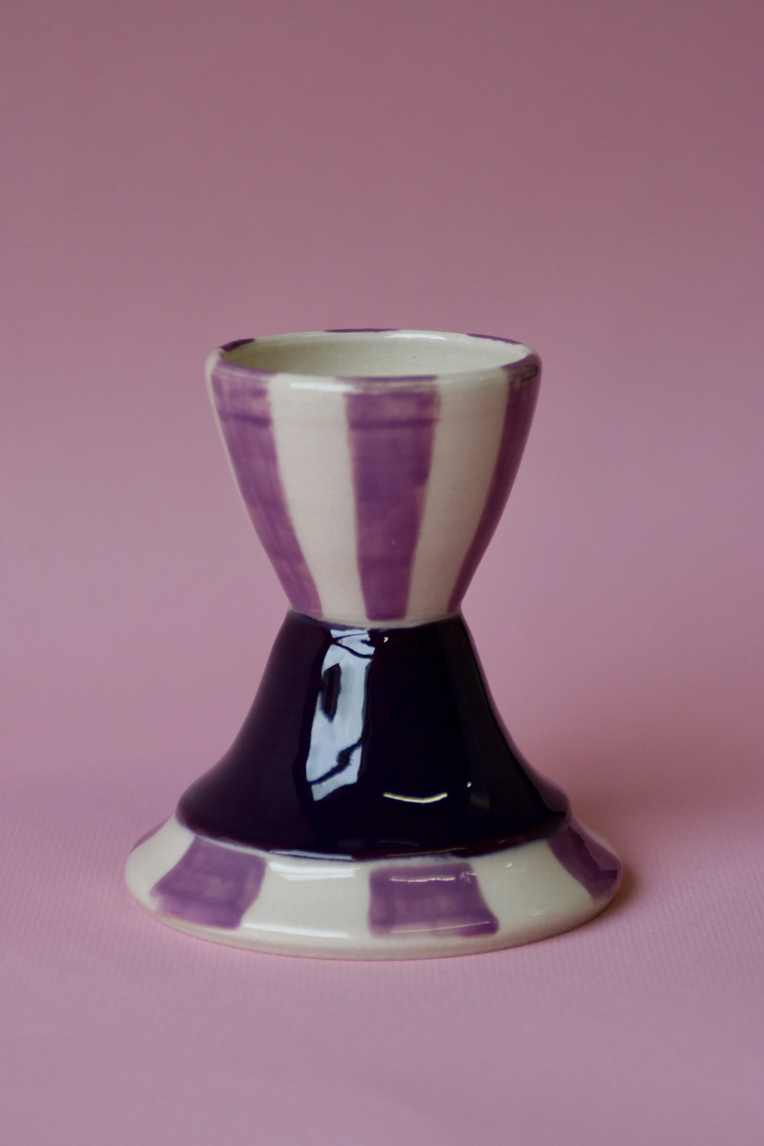 Purple striped ceramic egg cup