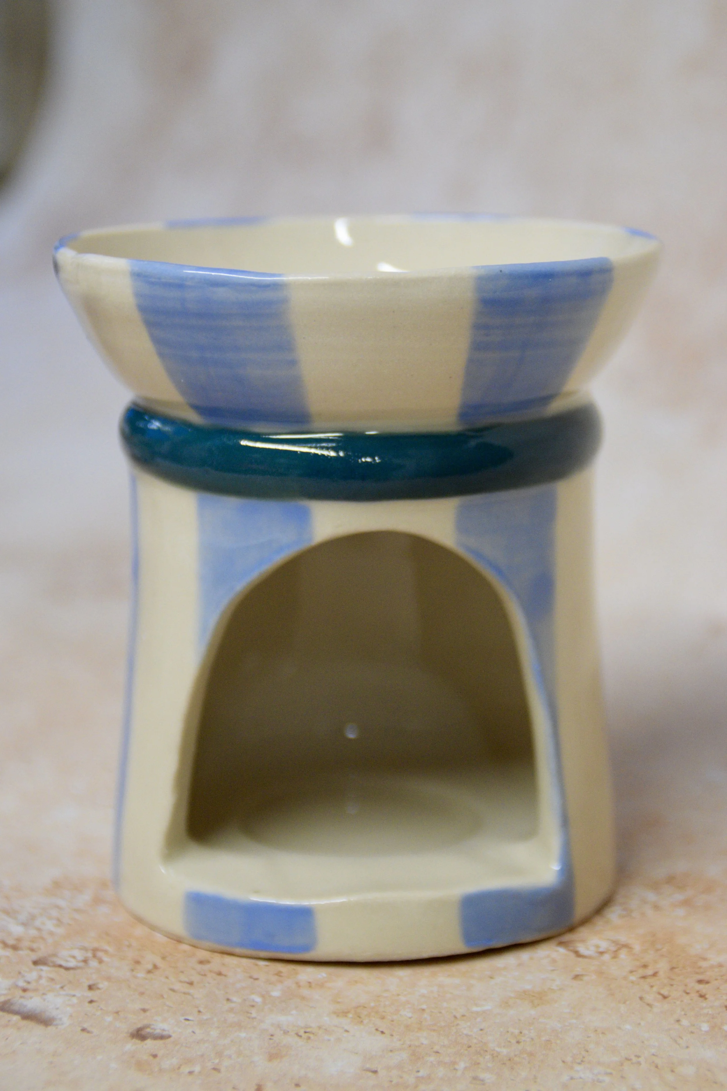 Blue striped ceramic wax burner