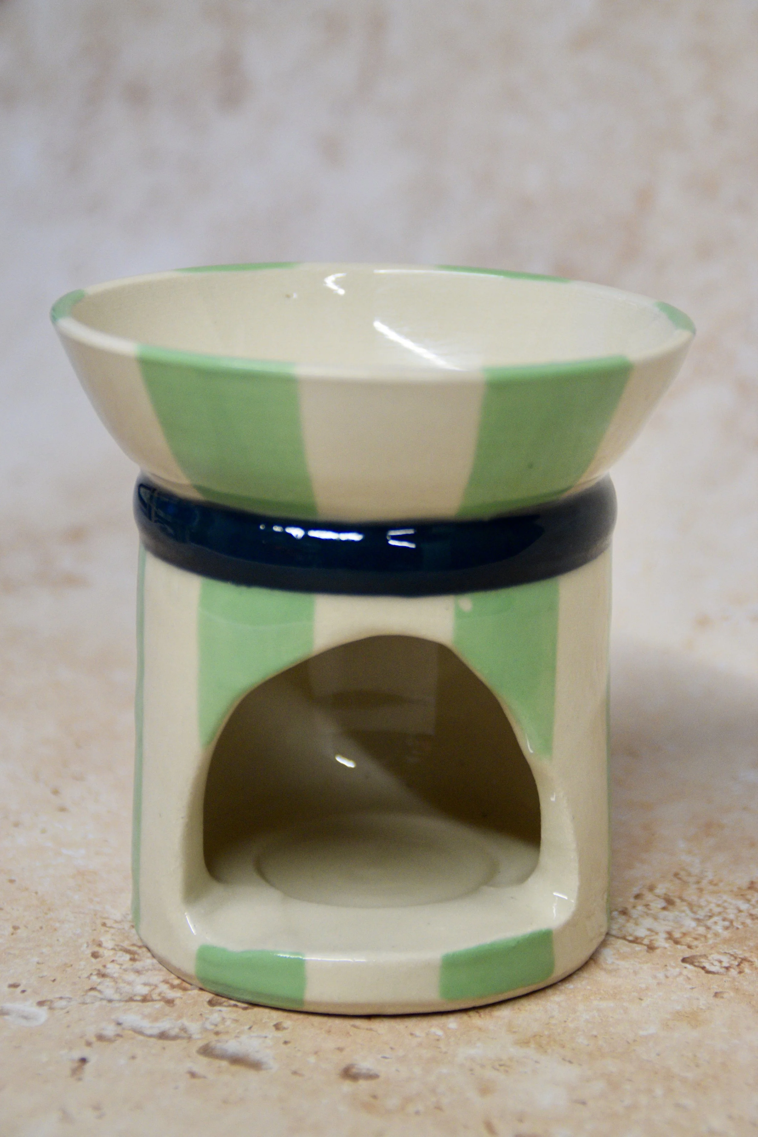 Green striped ceramic wax burner