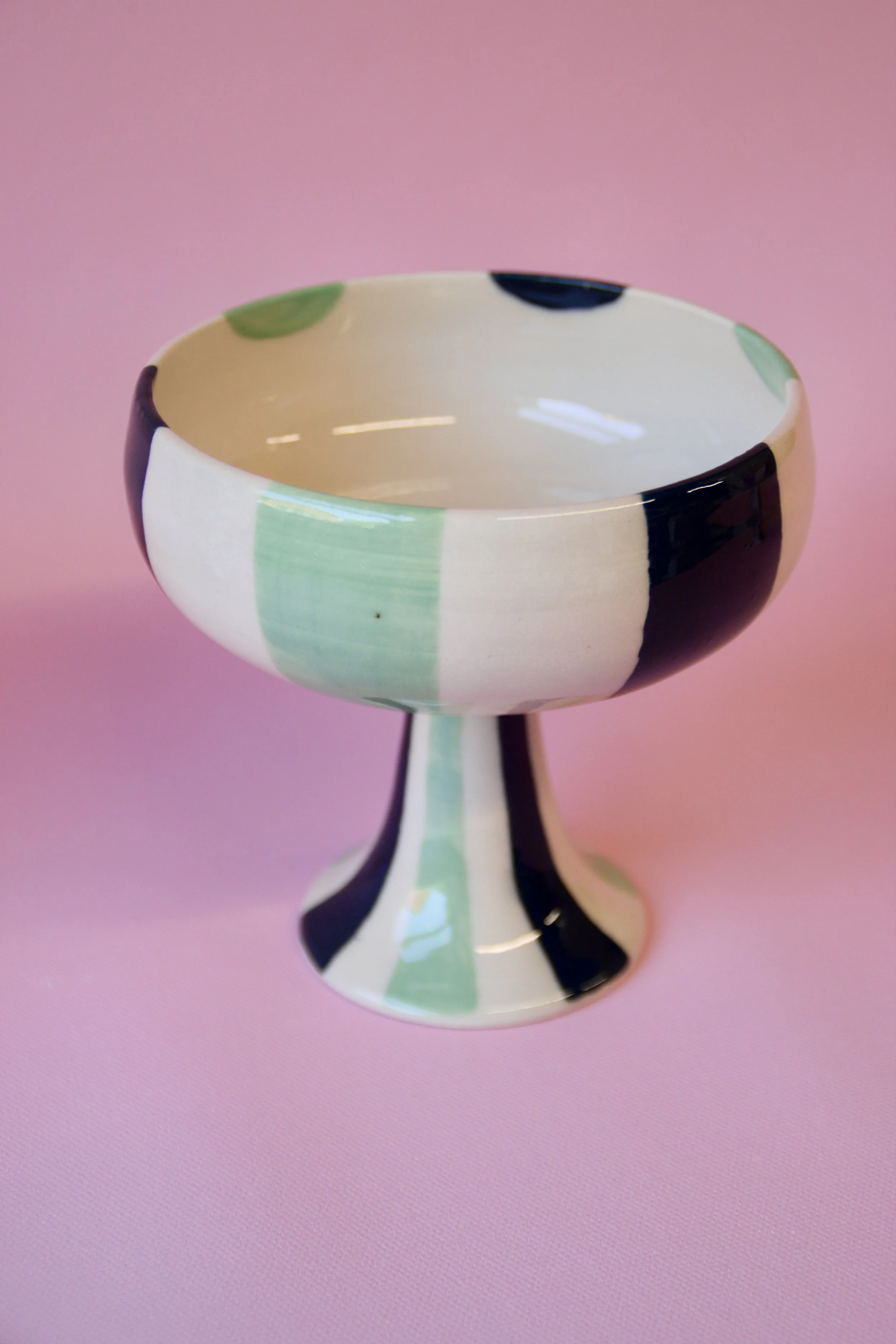 Green striped ceramic dessert bowl