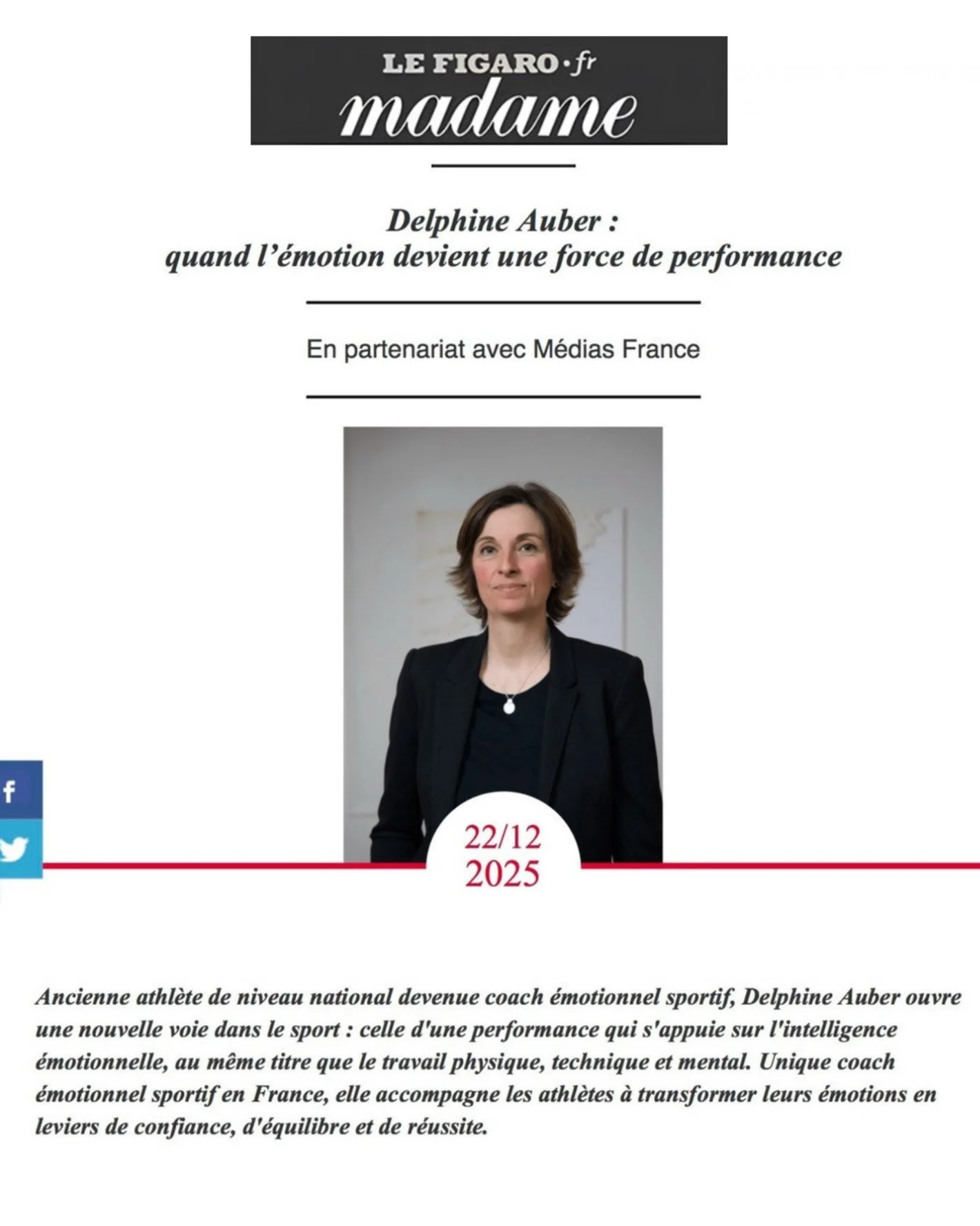 Delphine Auber, coach emotionnel sportif & Article Le Figaro Madame page 1