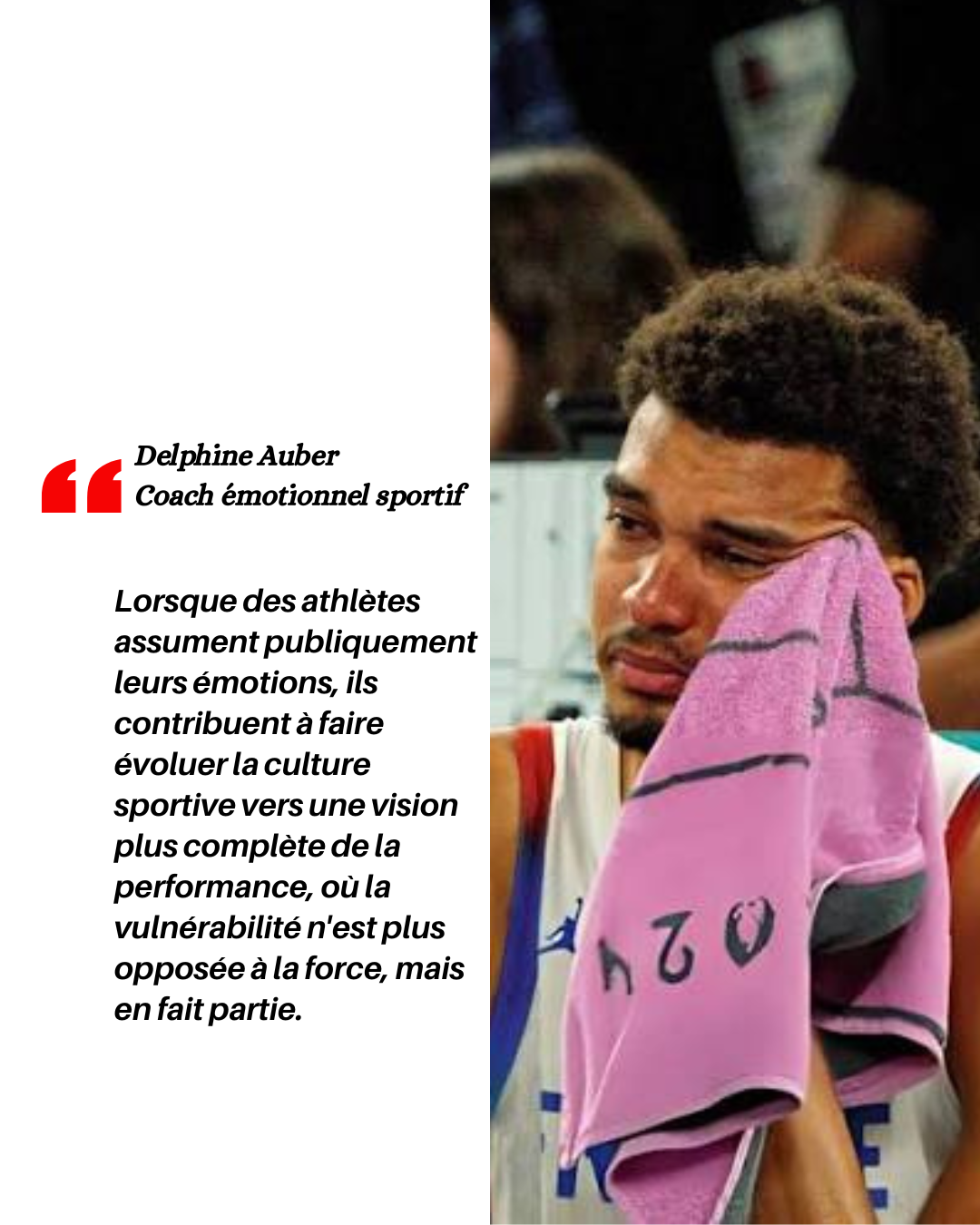Victor Wembanyama, basketteur en équipe de France qui pleure après un match.